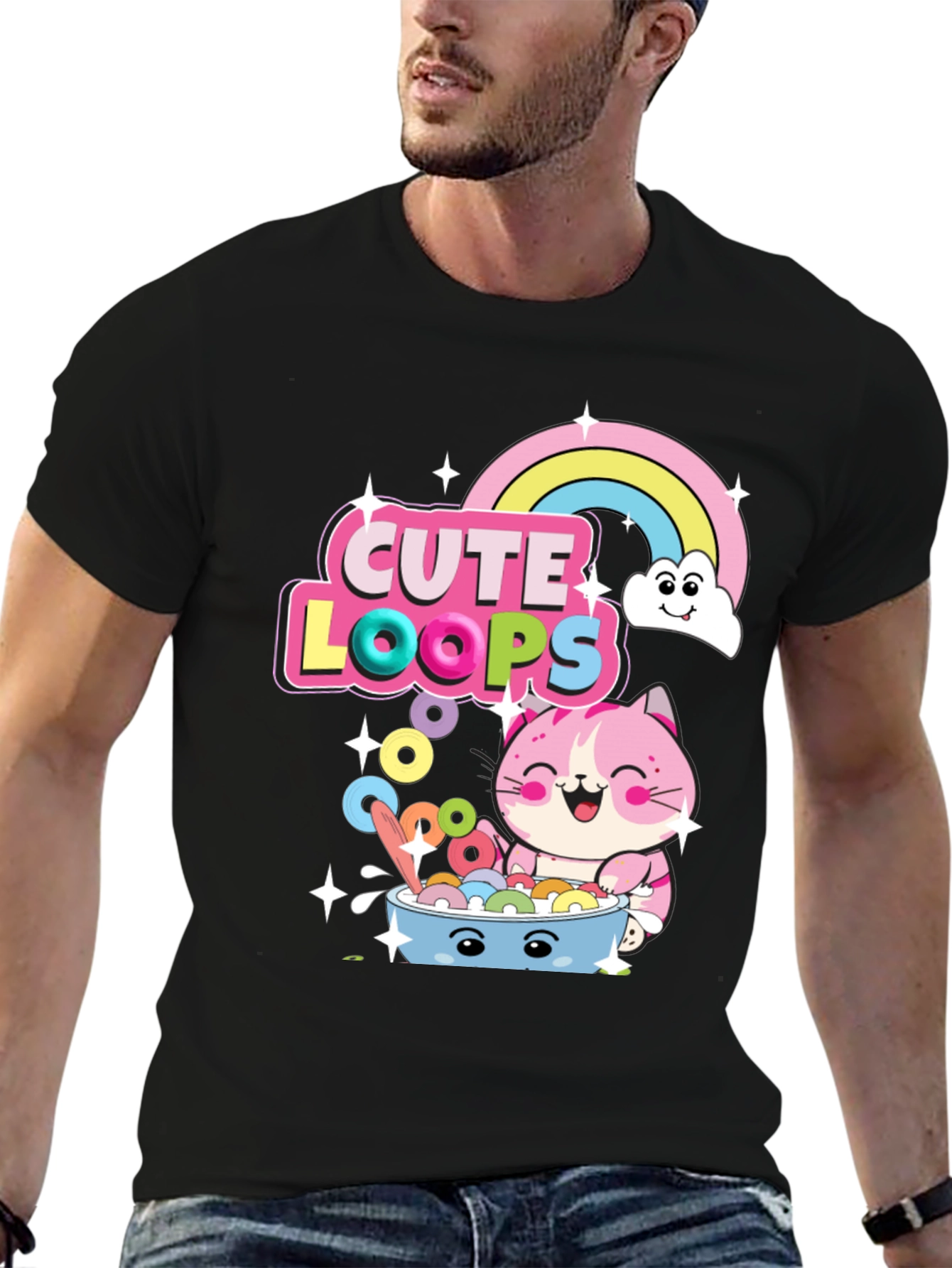Cute Loops Cartoon Cat T-Shirt