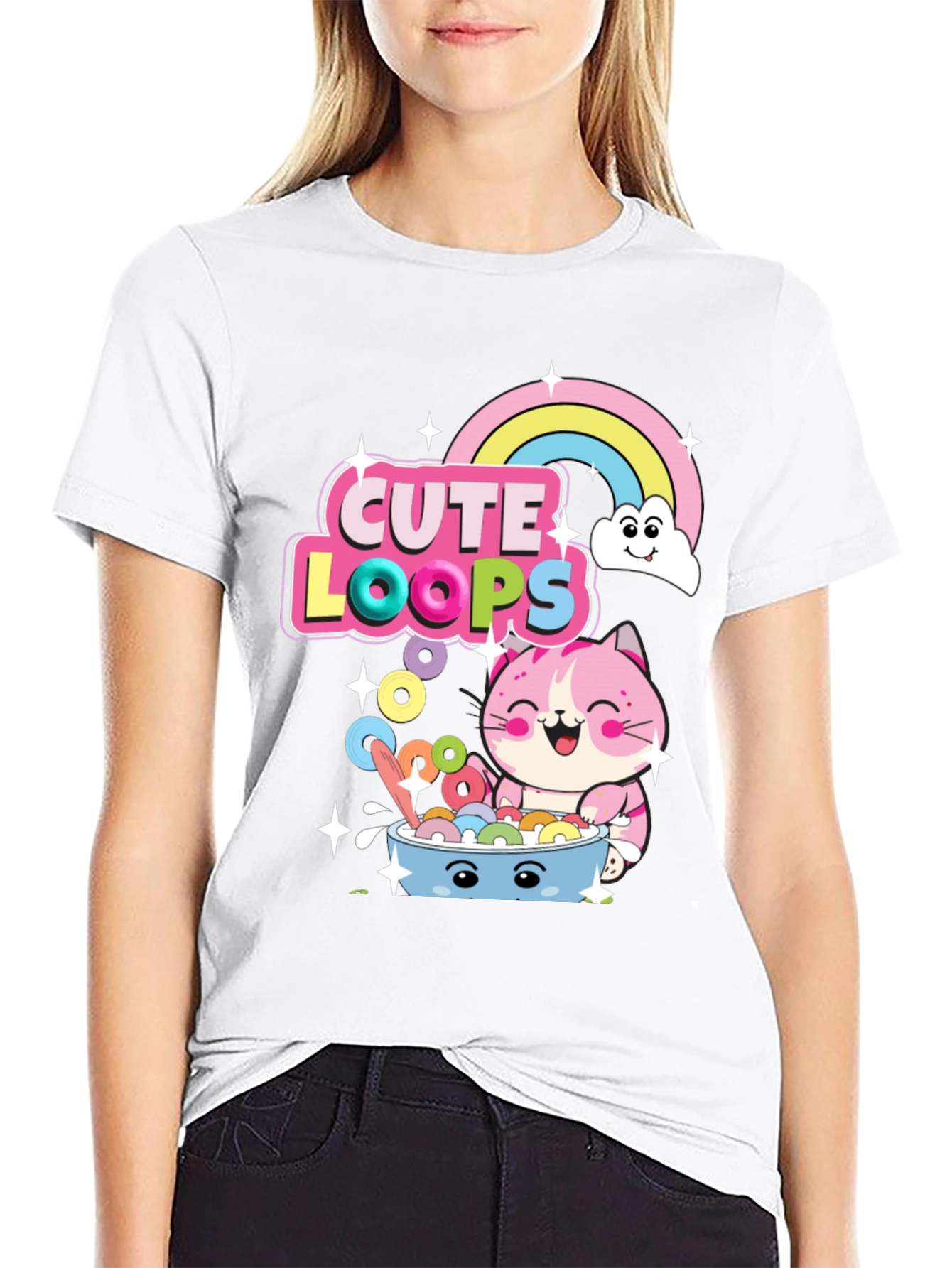 Cute Loops Cartoon Cat T-Shirt