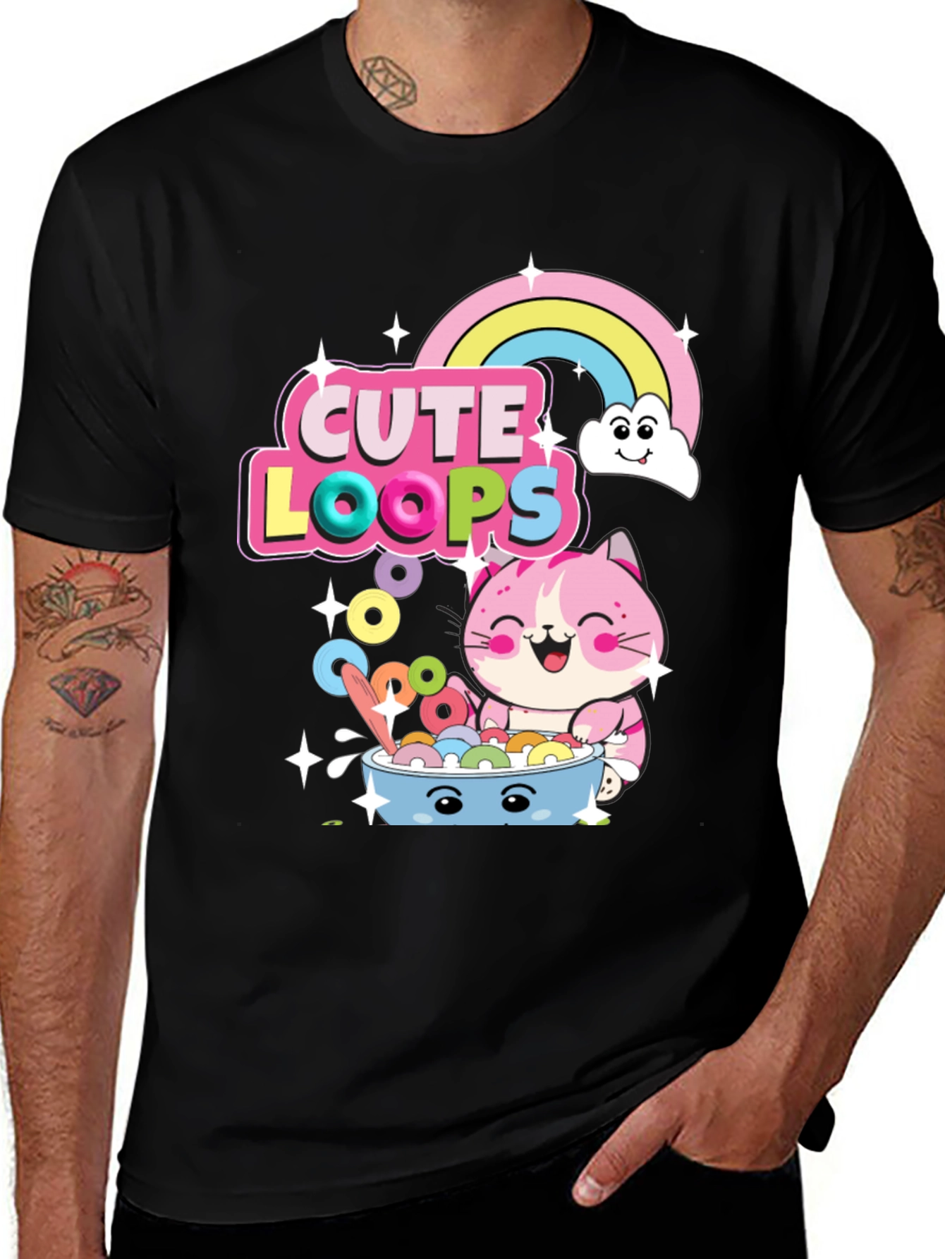 Cute Loops Cartoon Cat T-Shirt