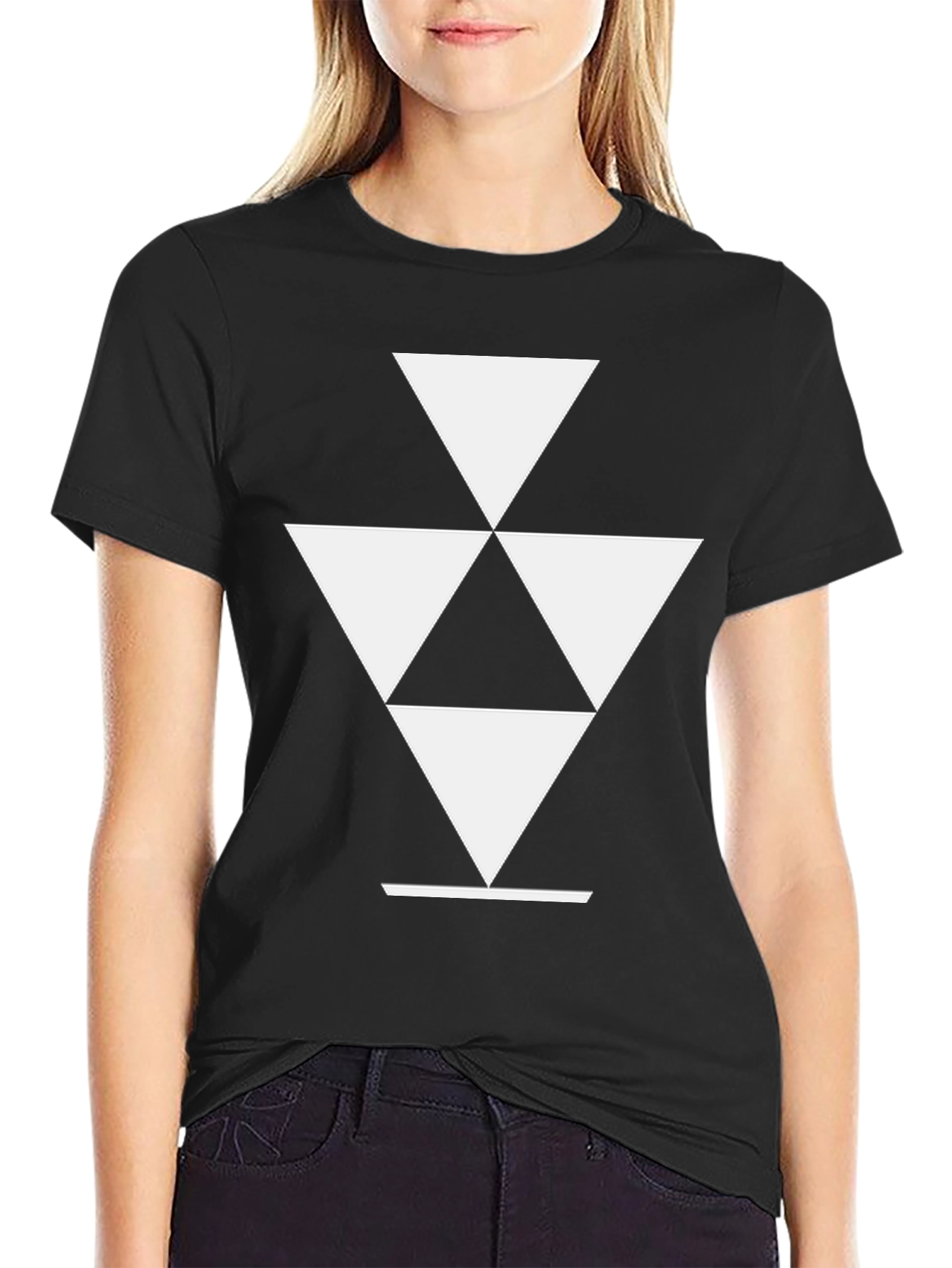 Geometric Triangle Graphic Tee - Modern Black T-Shirt