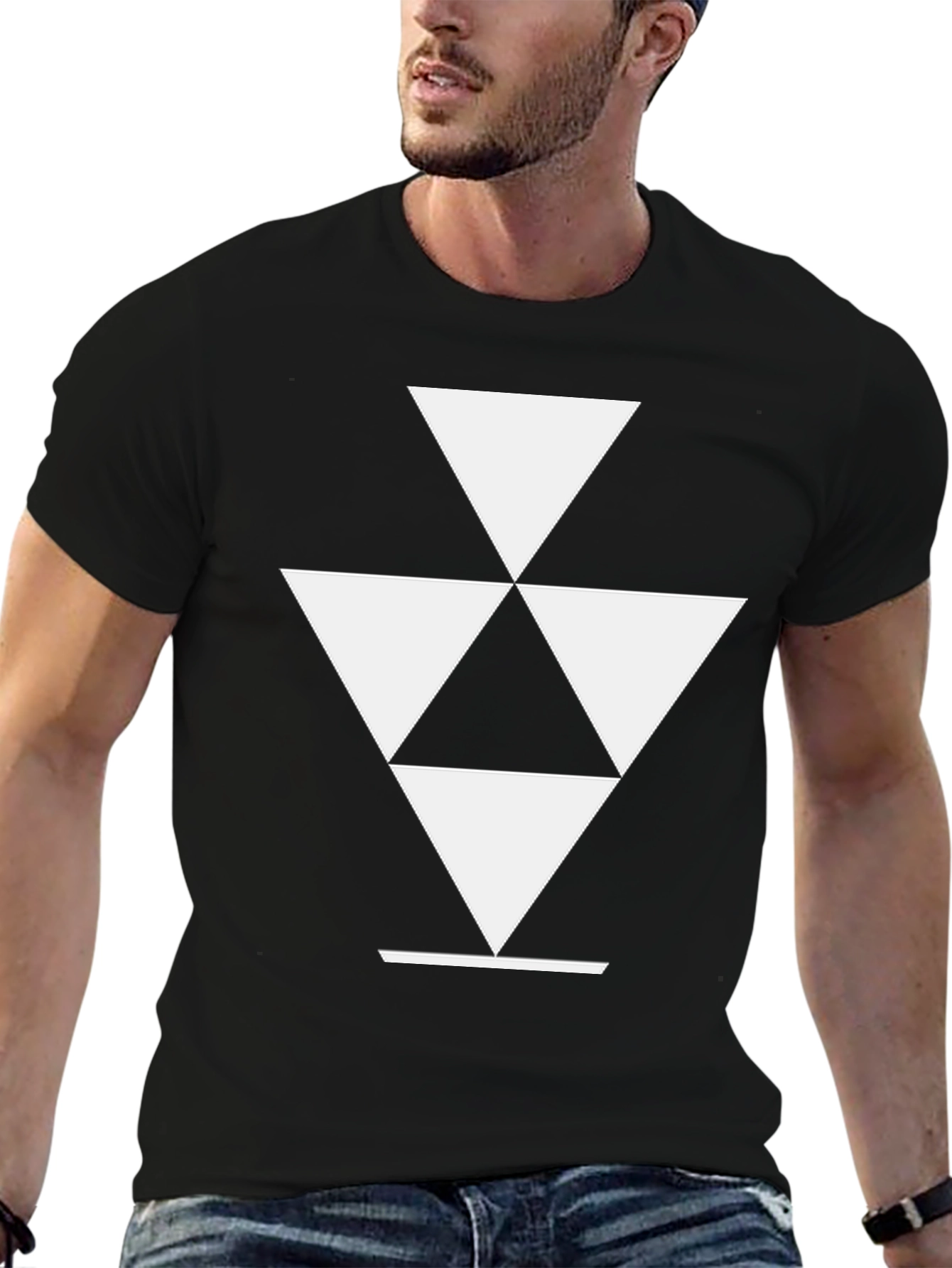 Geometric Triangle Graphic Tee - Modern Black T-Shirt
