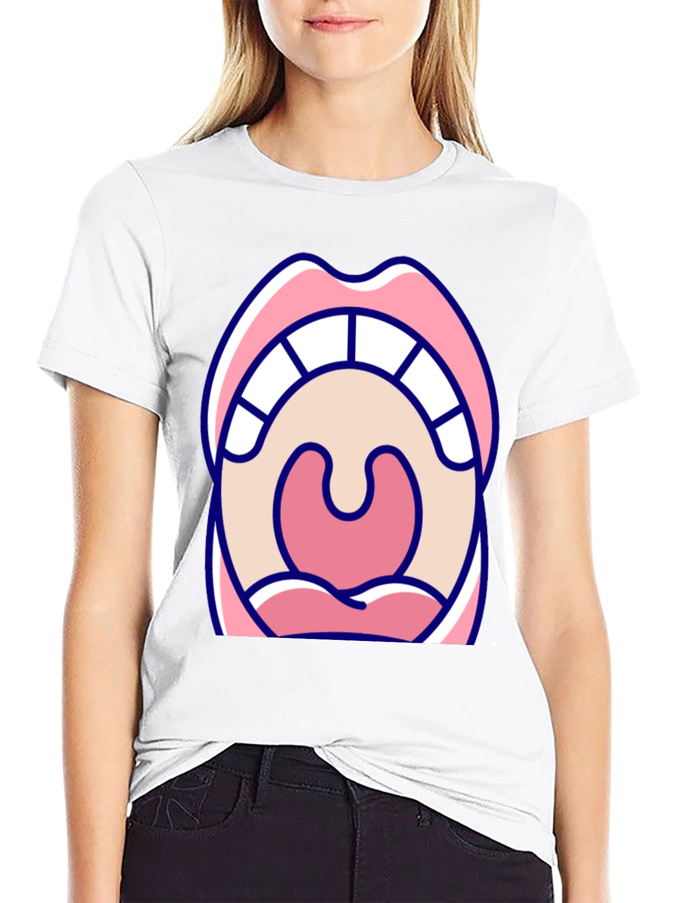 Open Mouth Graphic Tee - Black Cotton T-Shirt