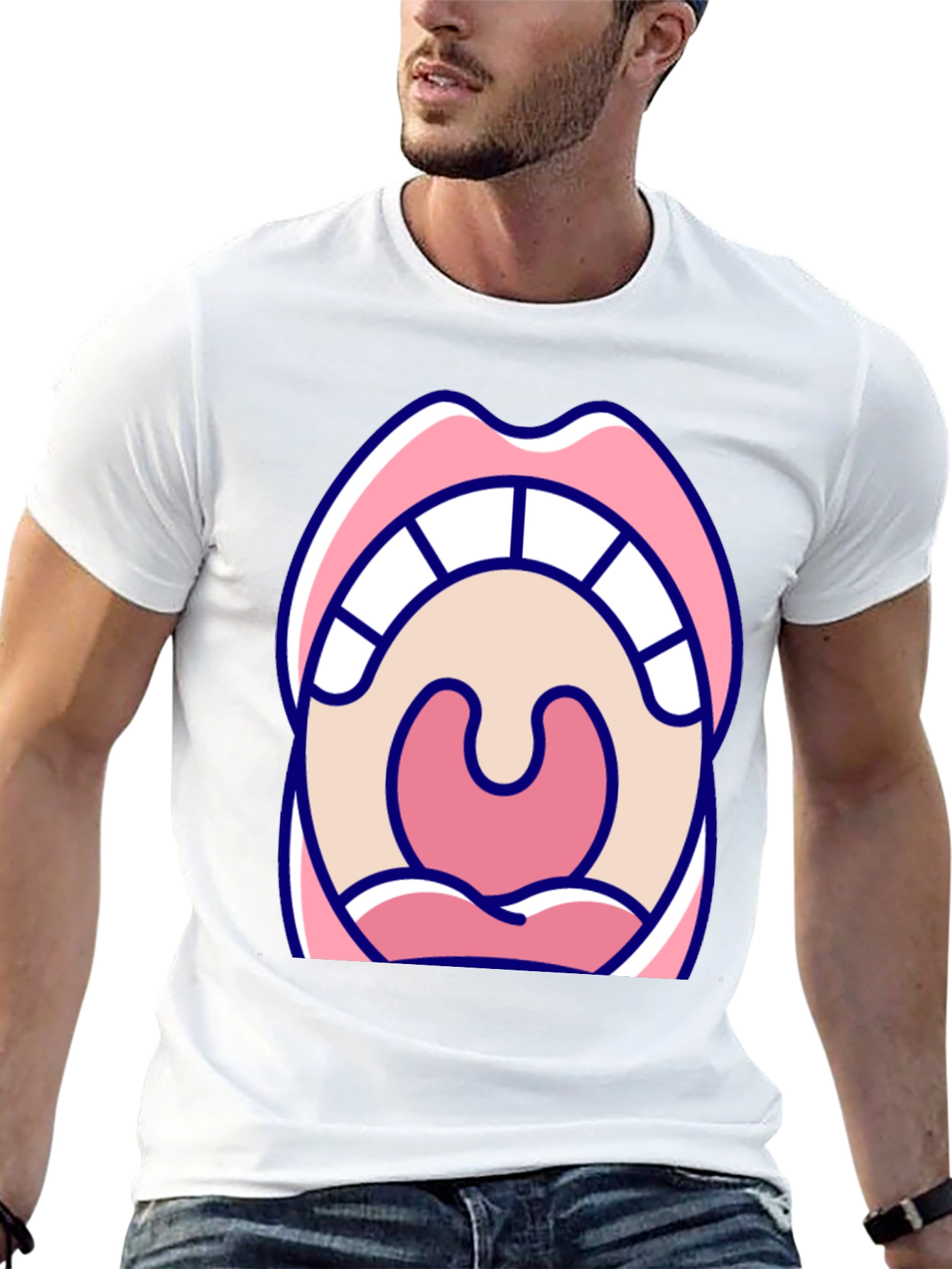 Open Mouth Graphic Tee - Black Cotton T-Shirt