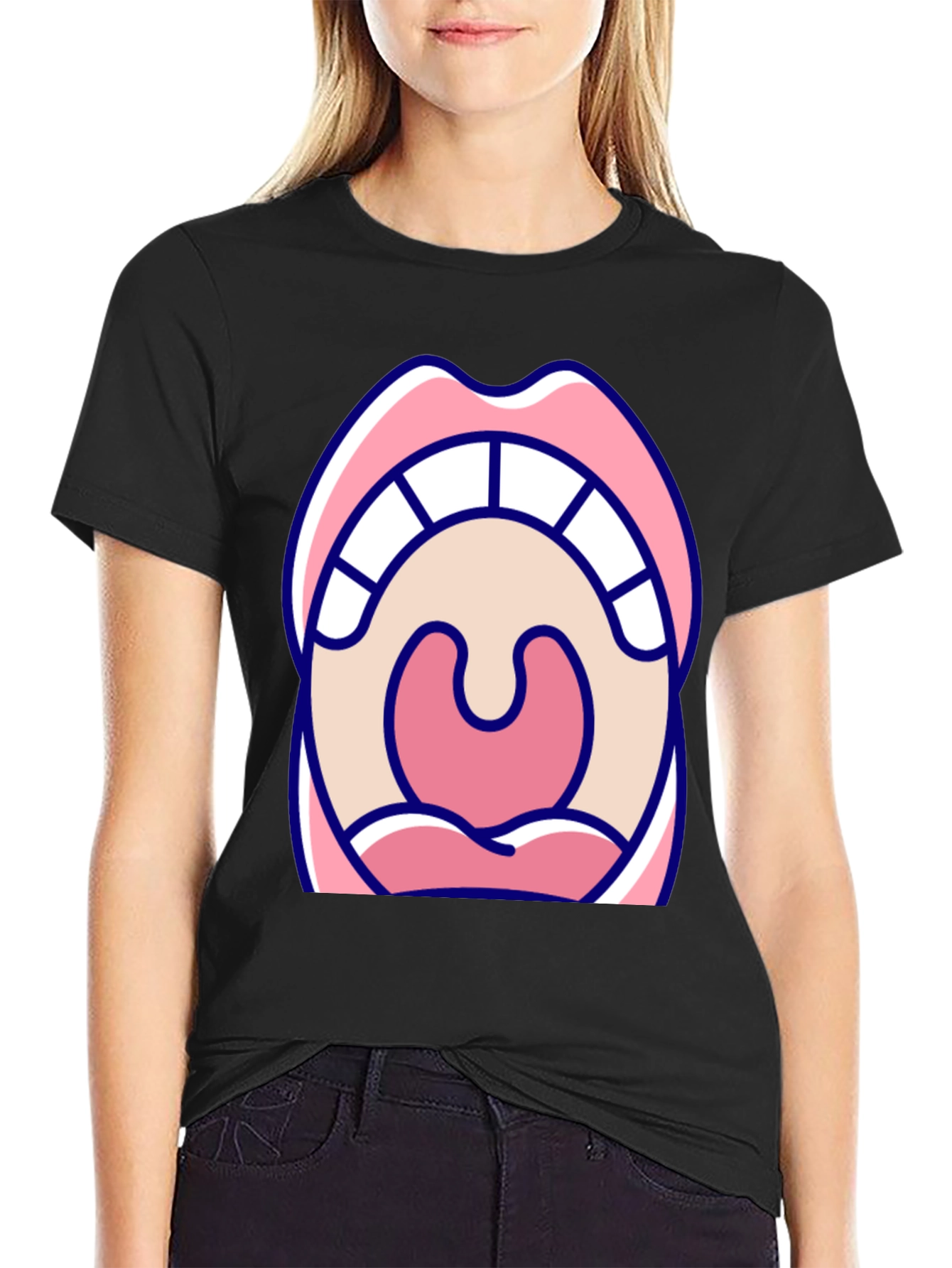 Open Mouth Graphic Tee - Black Cotton T-Shirt
