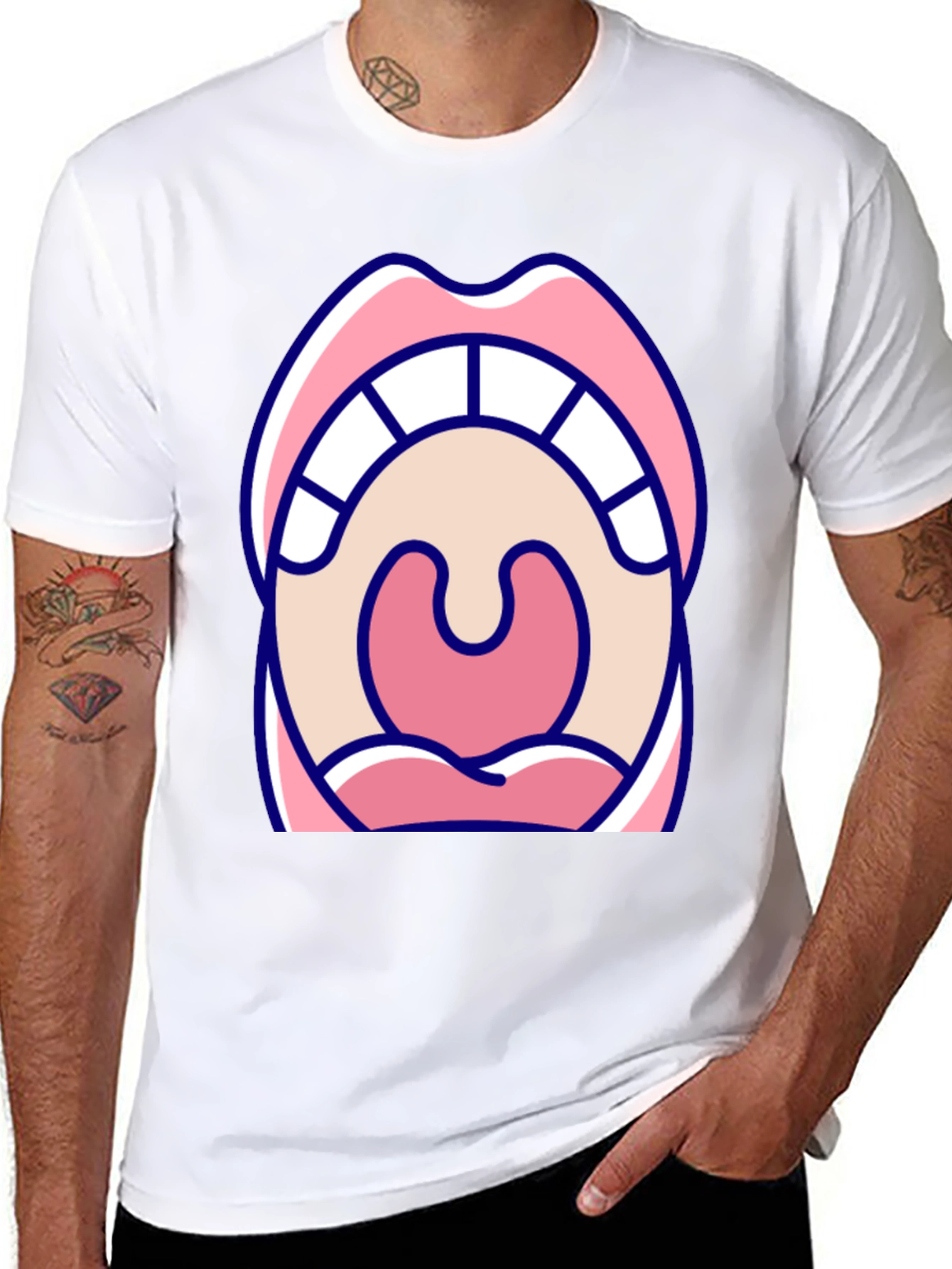 Open Mouth Graphic Tee - Black Cotton T-Shirt