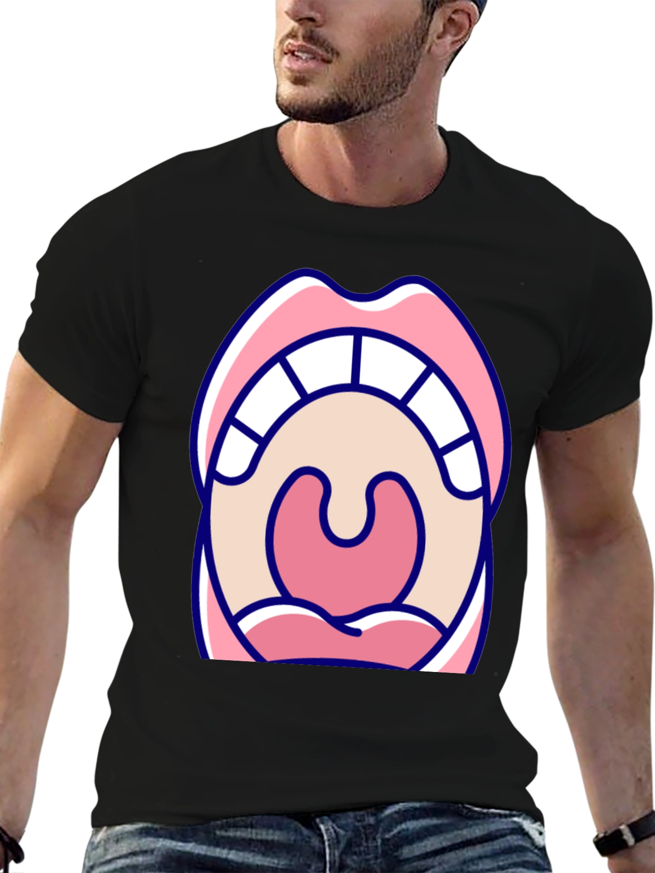 Open Mouth Graphic Tee - Black Cotton T-Shirt