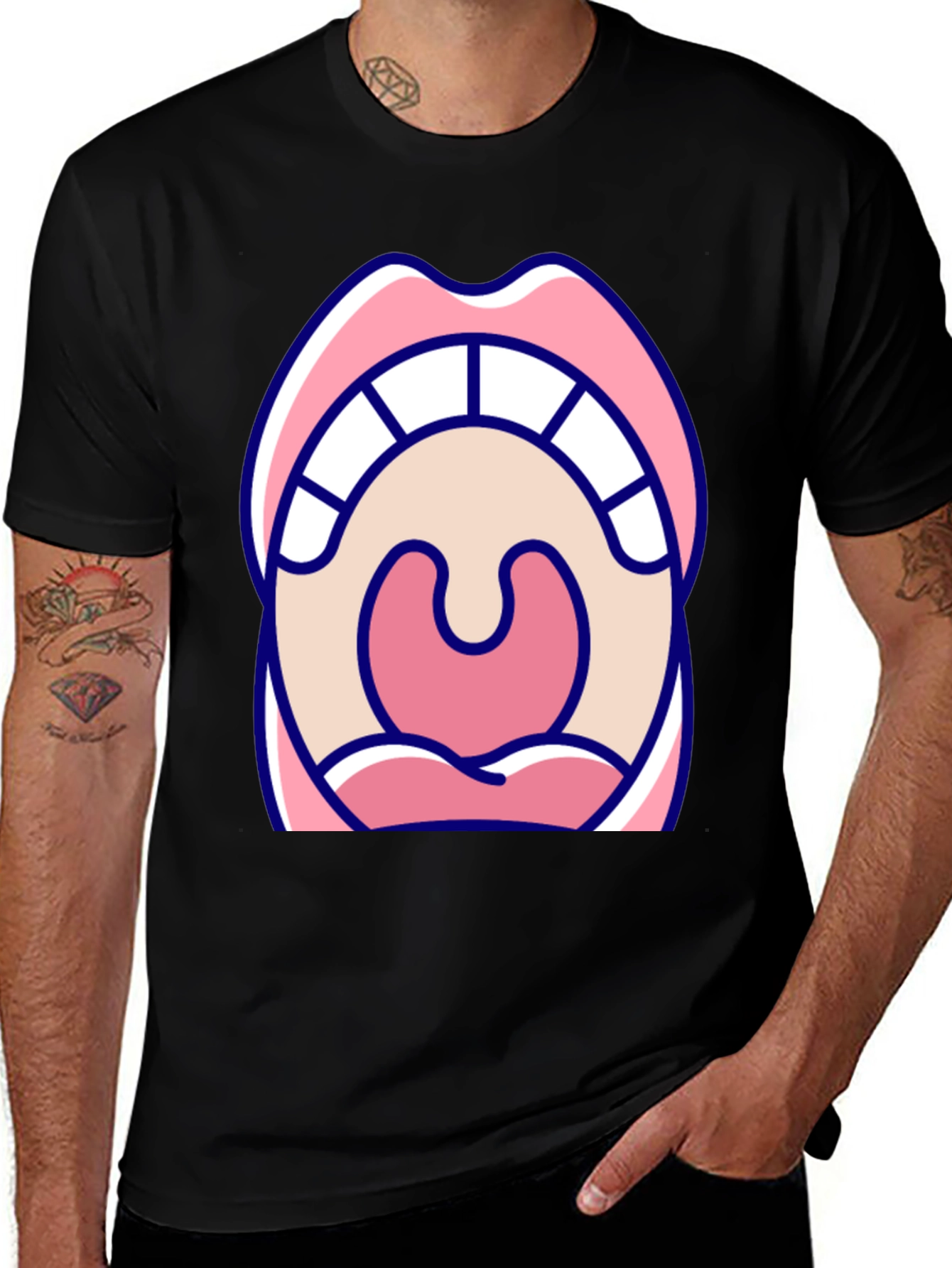 Open Mouth Graphic Tee - Black Cotton T-Shirt