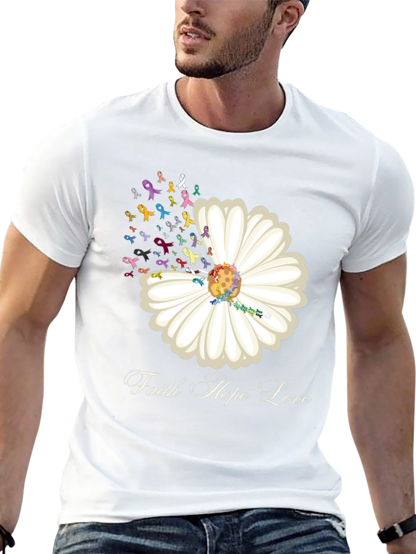 Faith Hope Love Daisy Ribbon T-Shirt