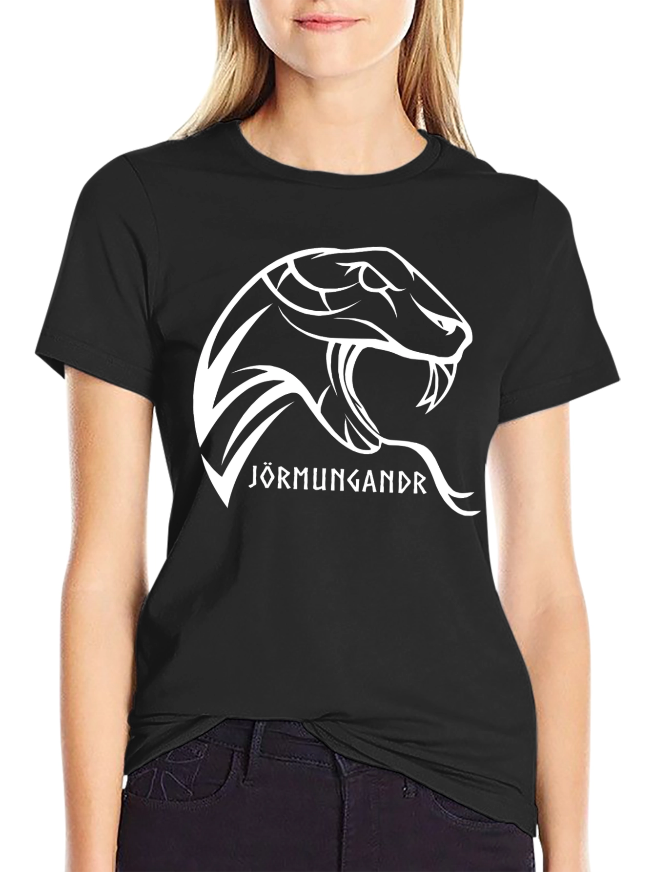 Jormungandr Serpent Graphic Tee - Black Cotton T-Shirt