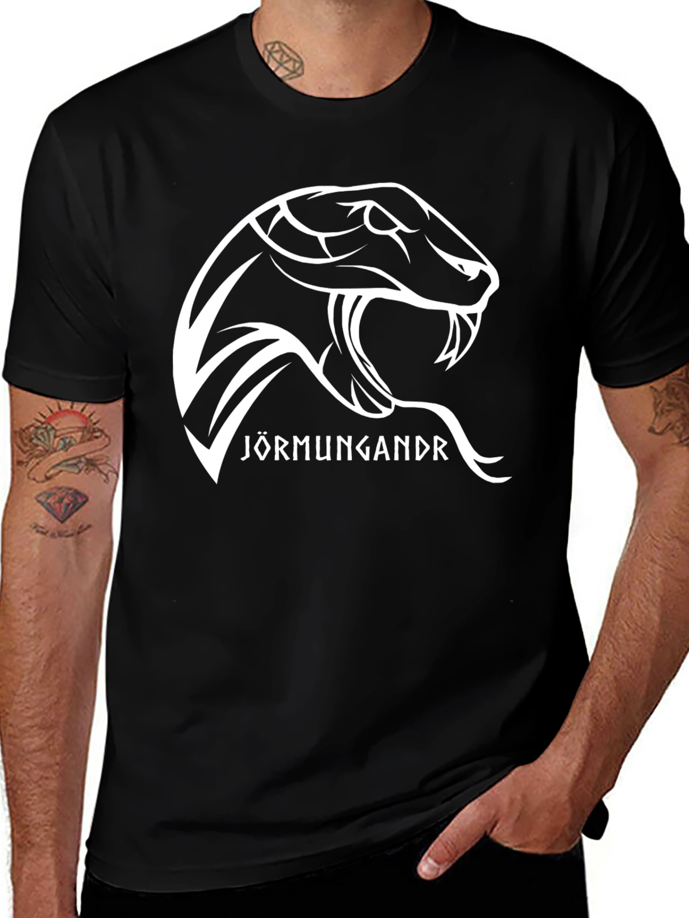 Jormungandr Serpent Graphic Tee - Black Cotton T-Shirt