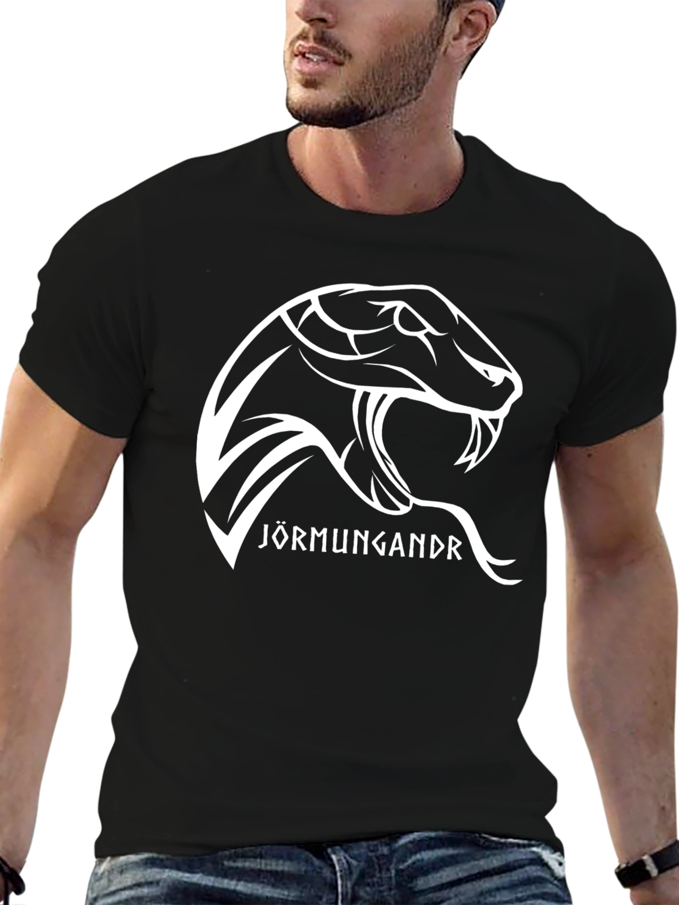 Jormungandr Serpent Graphic Tee - Black Cotton T-Shirt