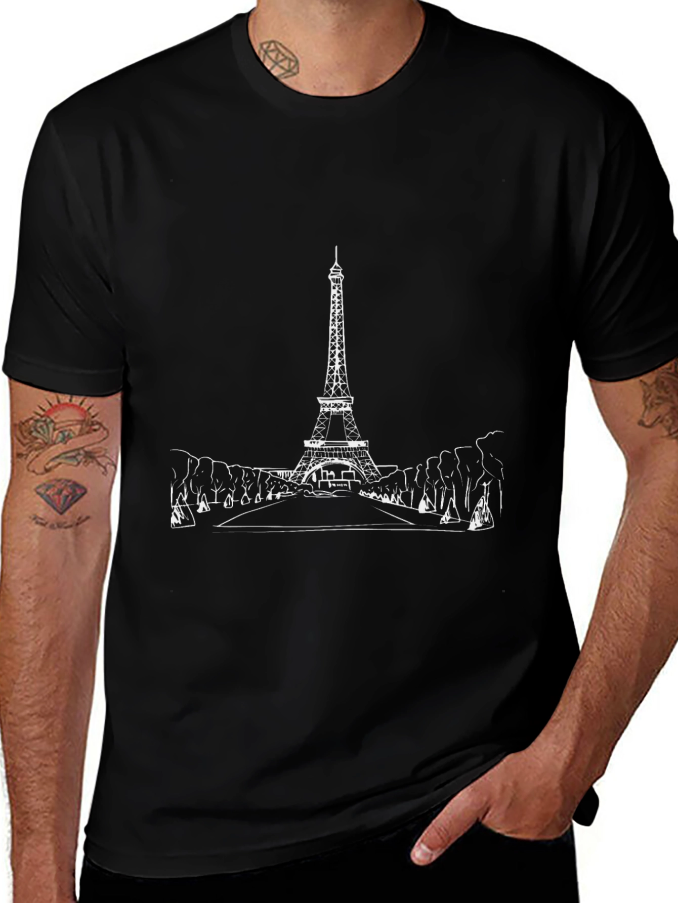 Paris Eiffel Tower Graphic Tee - Black Cotton Blend