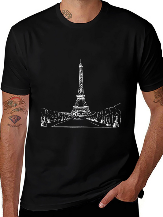 Paris Eiffel Tower Graphic Tee - Black Cotton Blend