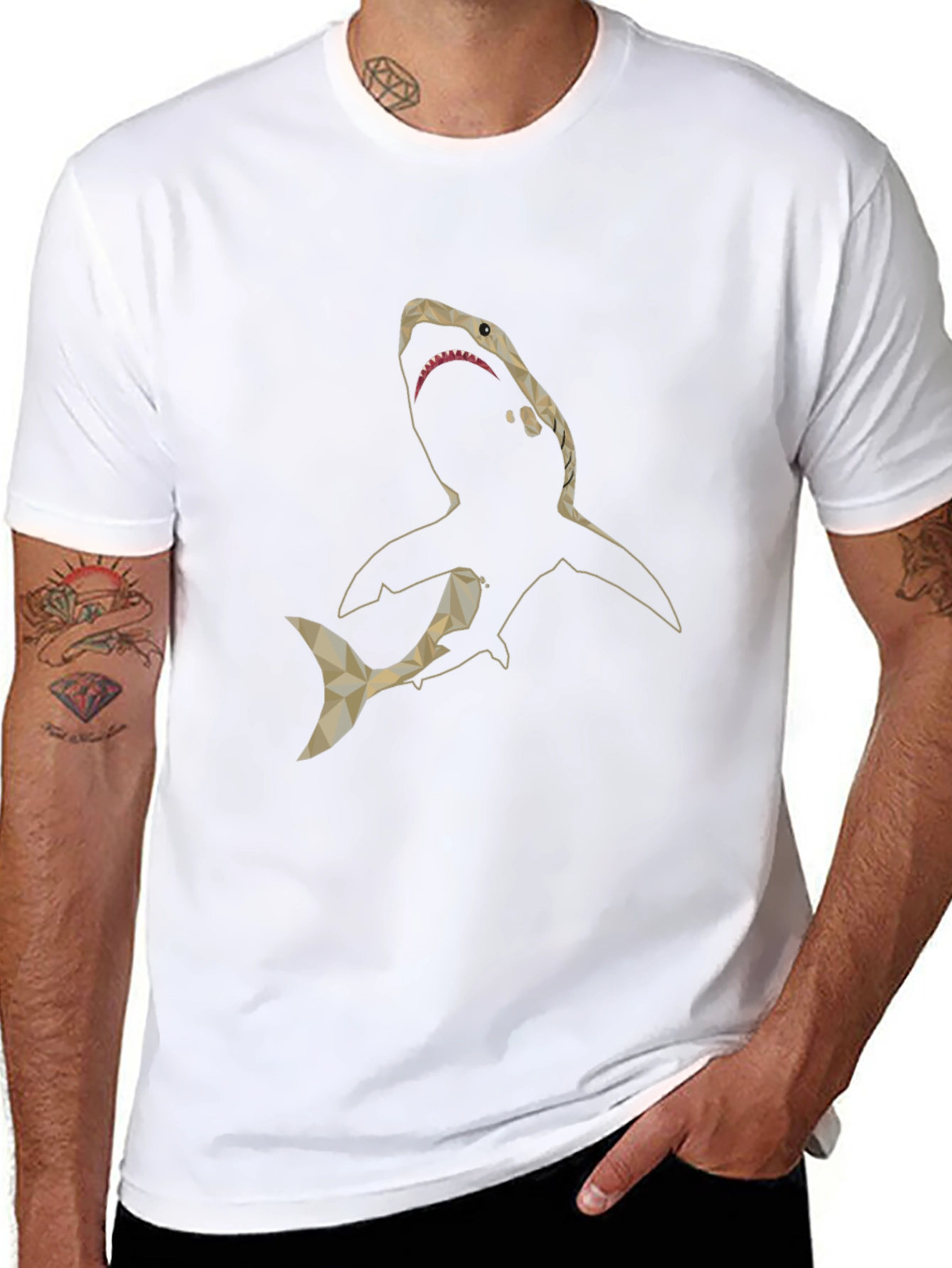 Geometric Shark Graphic Print Black T-Shirt