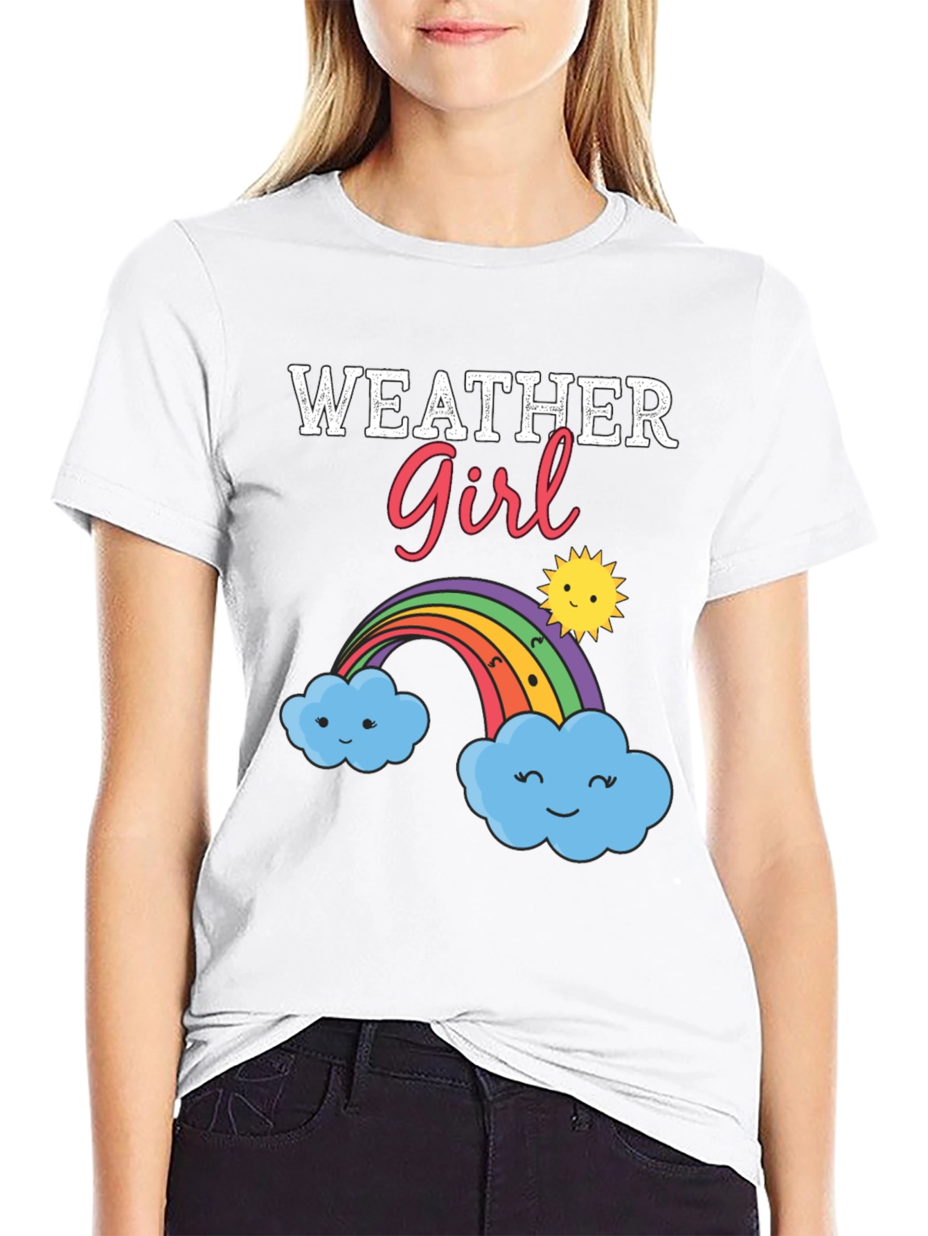 Weather Girl Graphic T-Shirt - Rainbow Cloud Design
