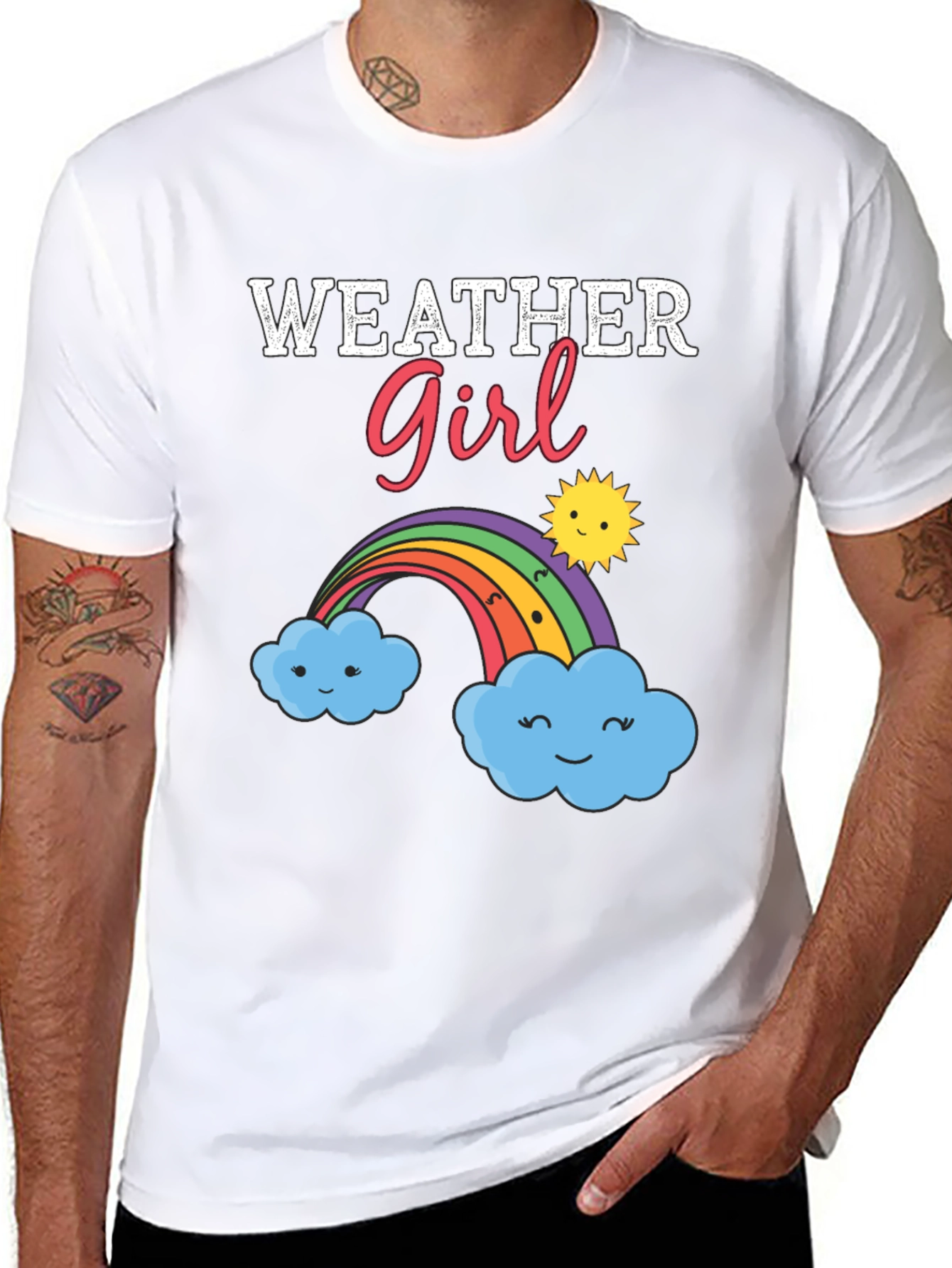 Weather Girl Graphic T-Shirt - Rainbow Cloud Design