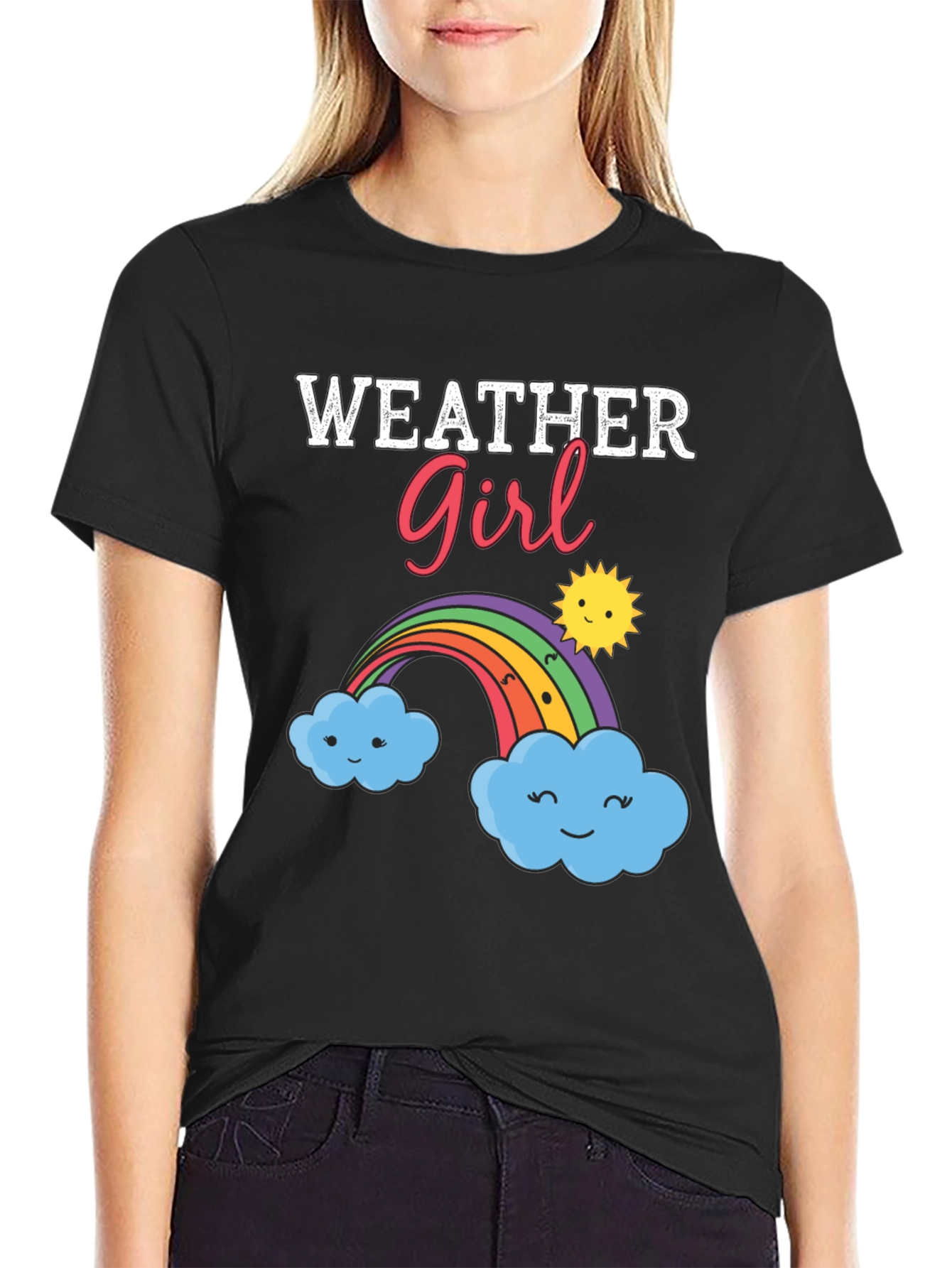 Weather Girl Graphic T-Shirt - Rainbow Cloud Design