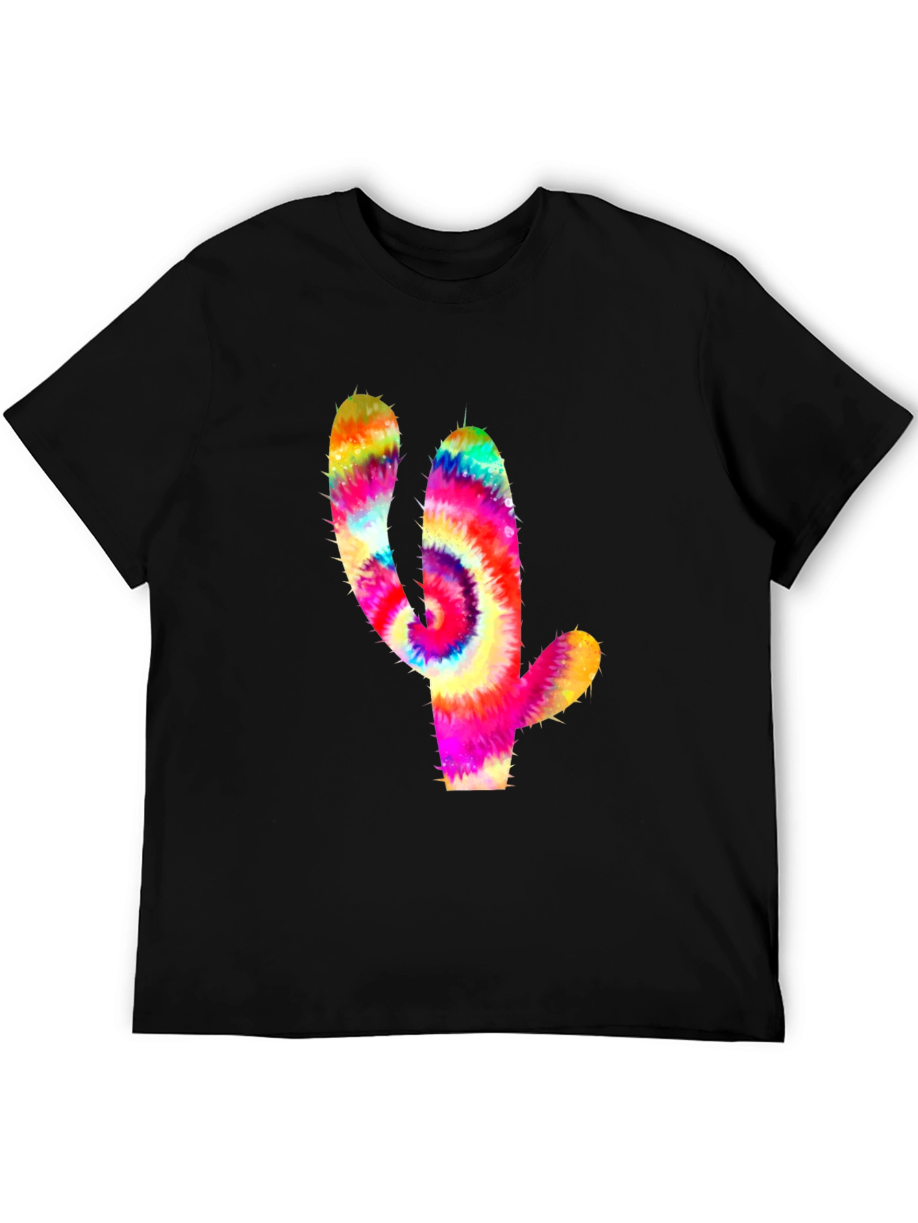 Tie-Dye Cactus Graphic Tee - Mens Black T-Shirt