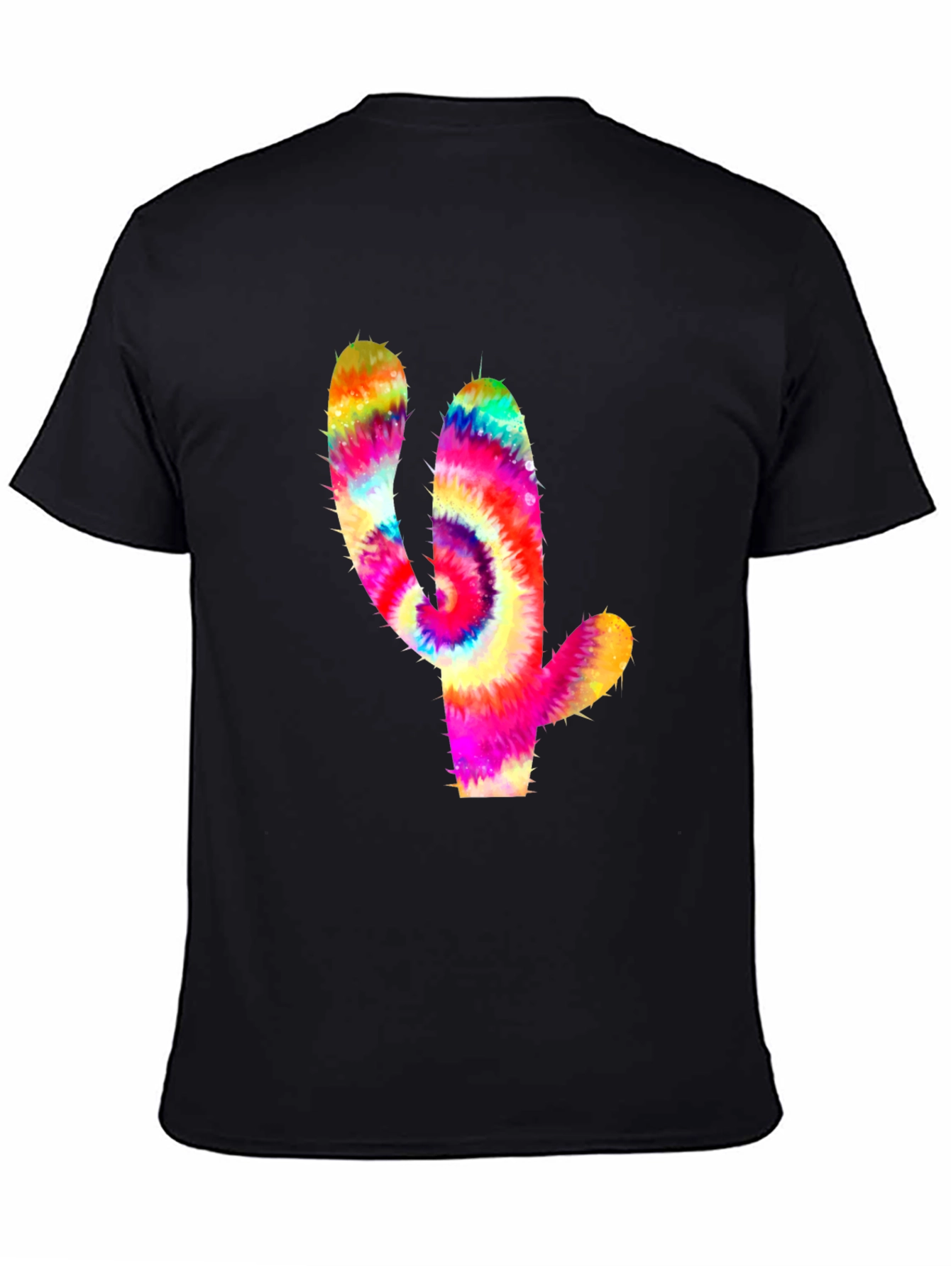 Tie-Dye Cactus Graphic Tee - Mens Black T-Shirt