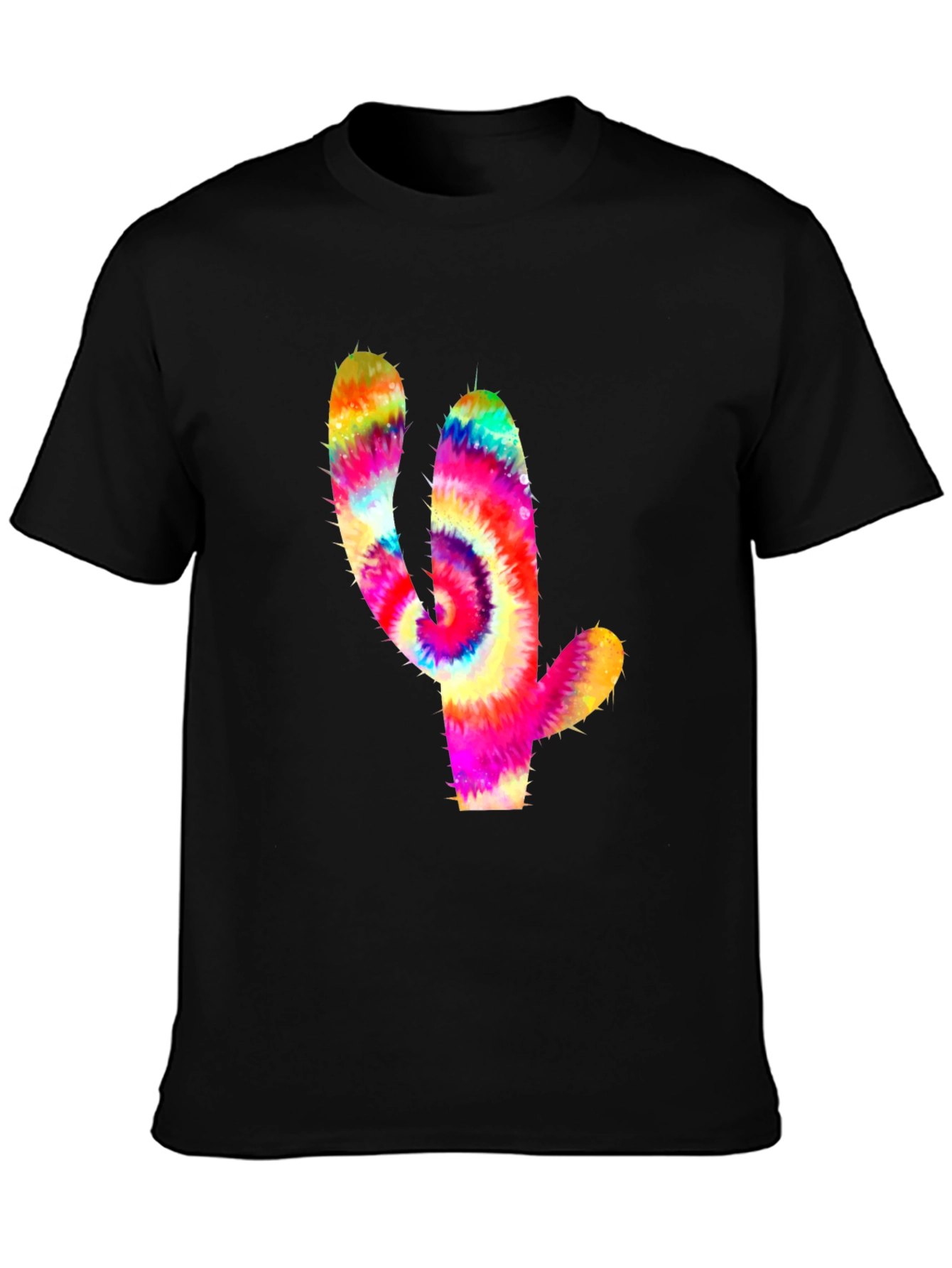 Tie-Dye Cactus Graphic Tee - Mens Black T-Shirt