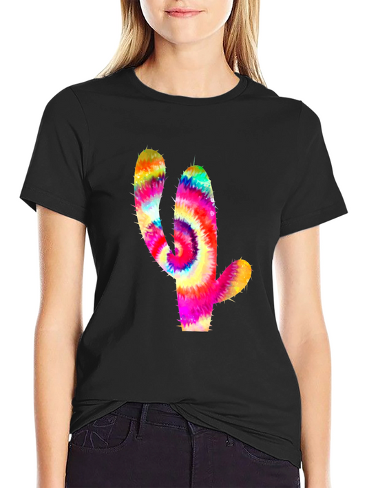 Tie-Dye Cactus Graphic Tee - Mens Black T-Shirt