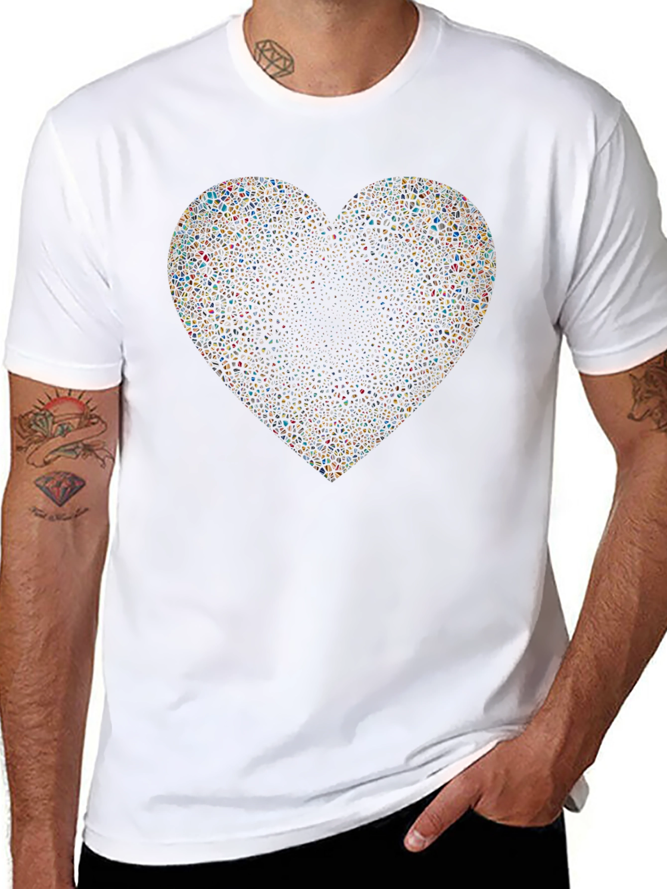 Abstract Mosaic Heart Black T-Shirt