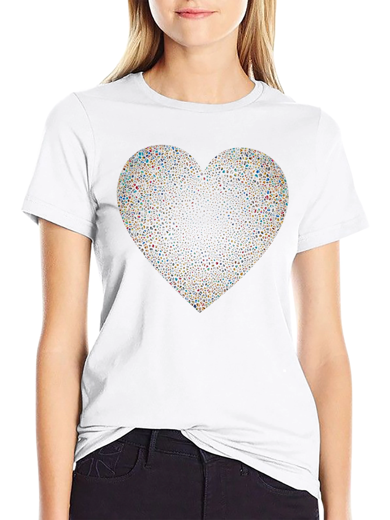 Abstract Mosaic Heart Black T-Shirt
