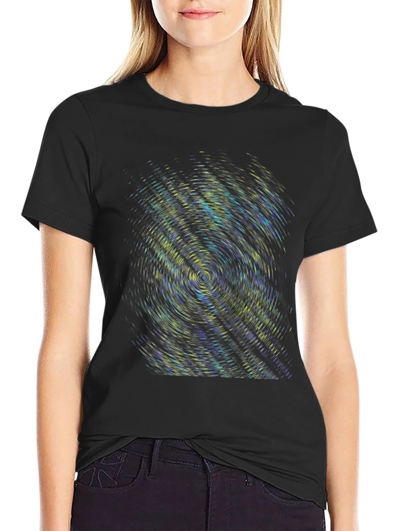 Abstract Swirl Graphic Print Black T-Shirt
