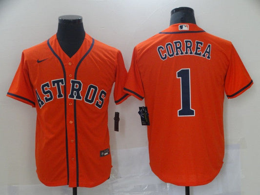 Men's Houston Astros Carlos Correa #1 Orange Replica Baseball Jerseys