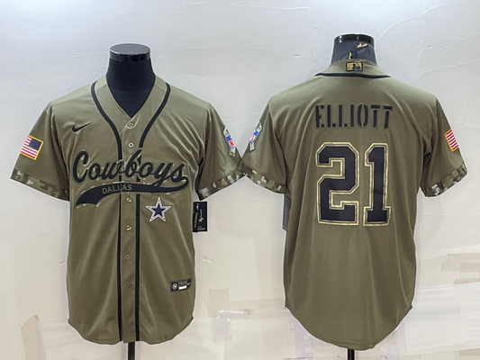 Men's Dallas Cowboys Ezekiel Elliott #21 Olive 2022 Salute To Service Limited Jerseys Joint Edition