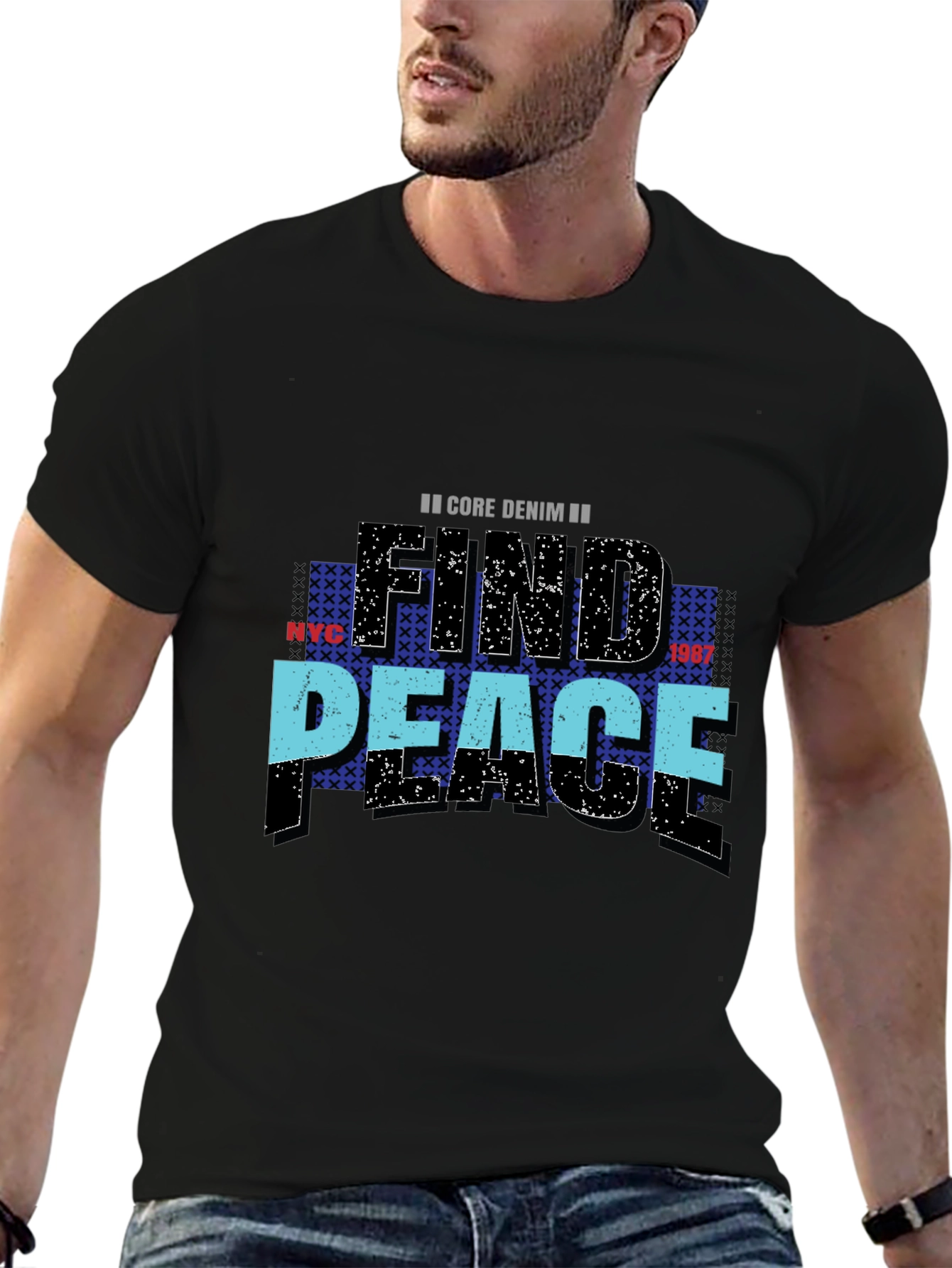 Find Peace Core Denim Graphic Tee