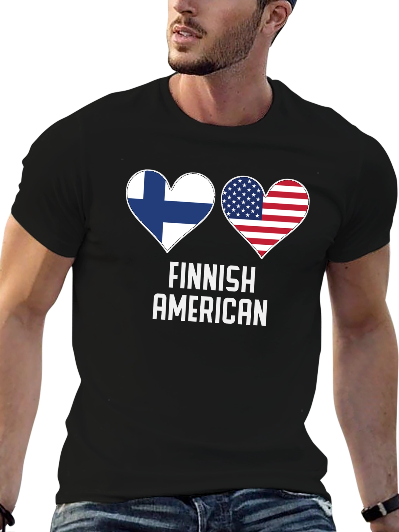 Finnish American Pride T-Shirt Patriotic Heart Flags Tee