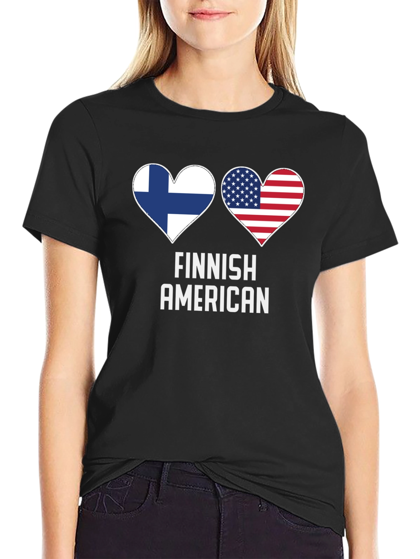 Finnish American Pride T-Shirt Patriotic Heart Flags Tee