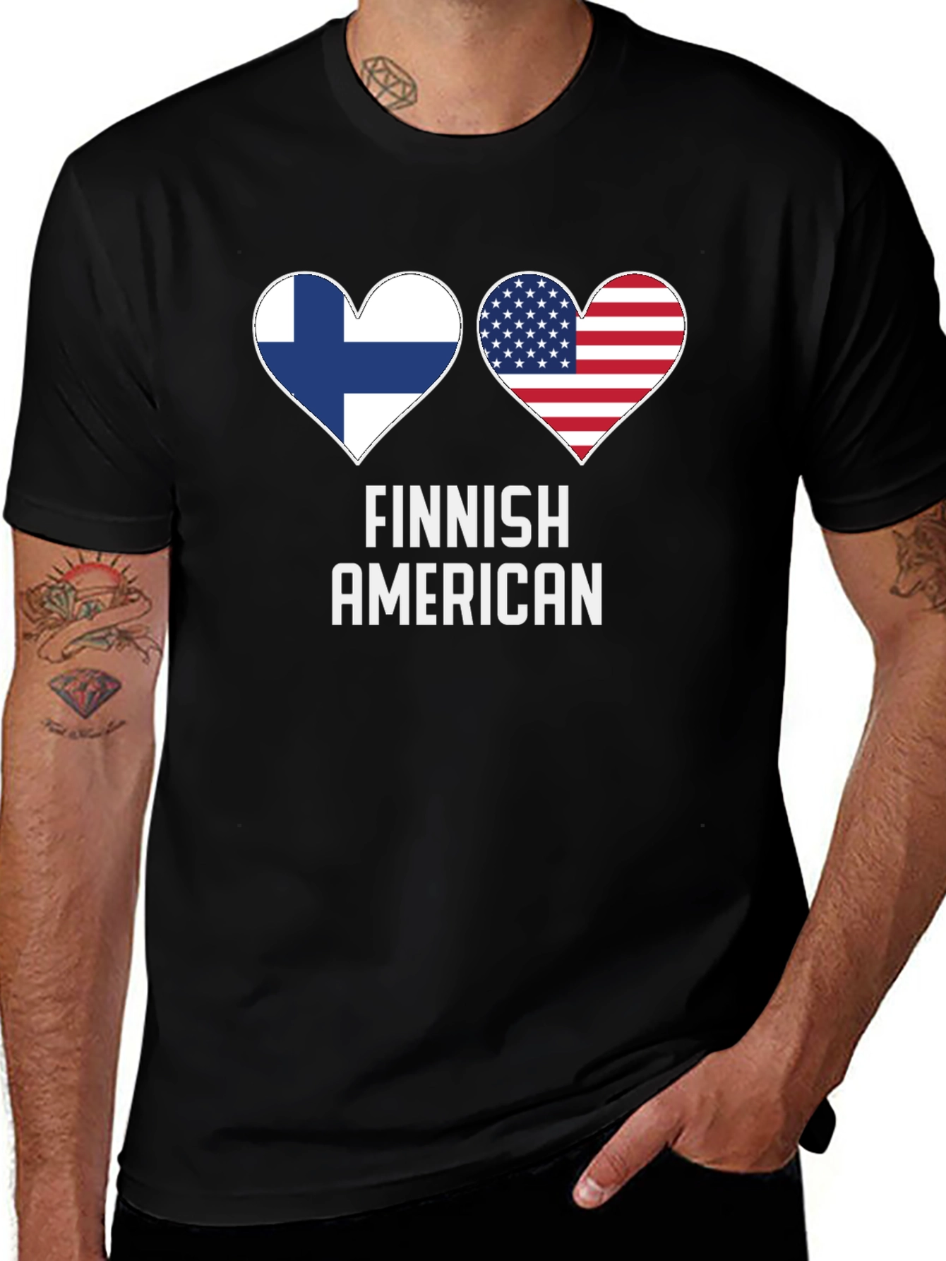 Finnish American Pride T-Shirt Patriotic Heart Flags Tee