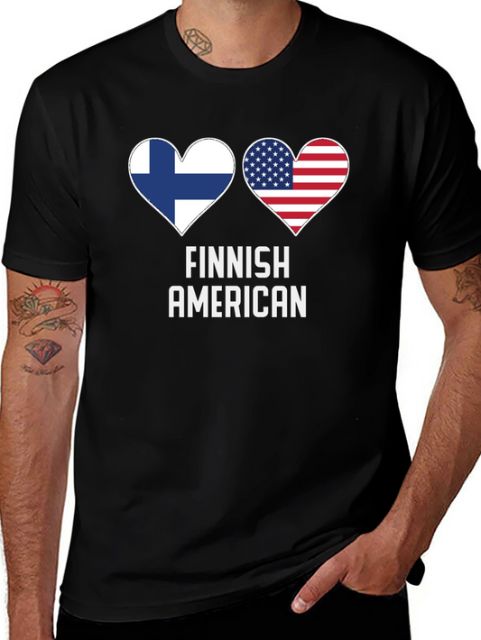 Finnish American Pride T-Shirt Patriotic Heart Flags Tee