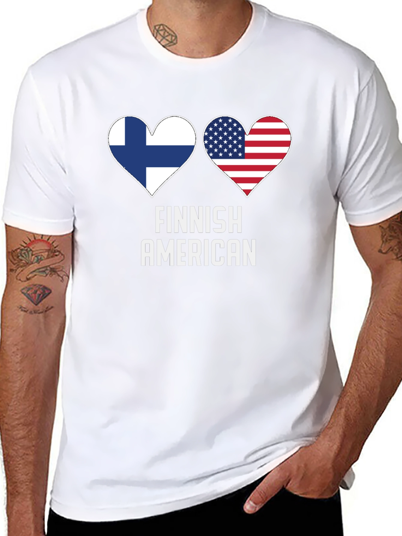 Finnish American Pride T-Shirt Patriotic Heart Flags Tee