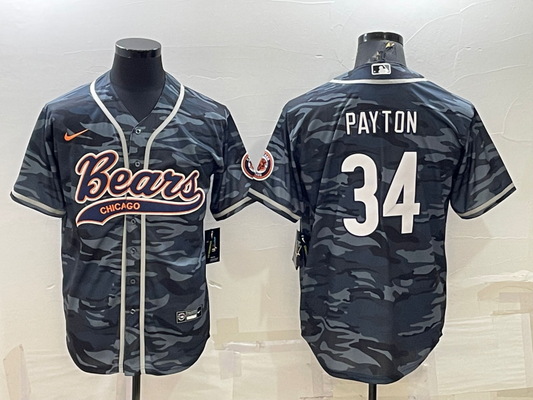 Men's Chicago Bears Walter Payton #34 Grey Camouflage Game Jerseys Joint Edition