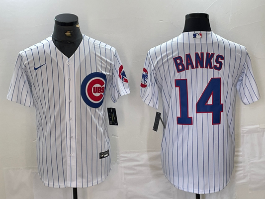 Men's Chicago Cubs Ernie Banks #14 White Replica Baseball Jerseys
