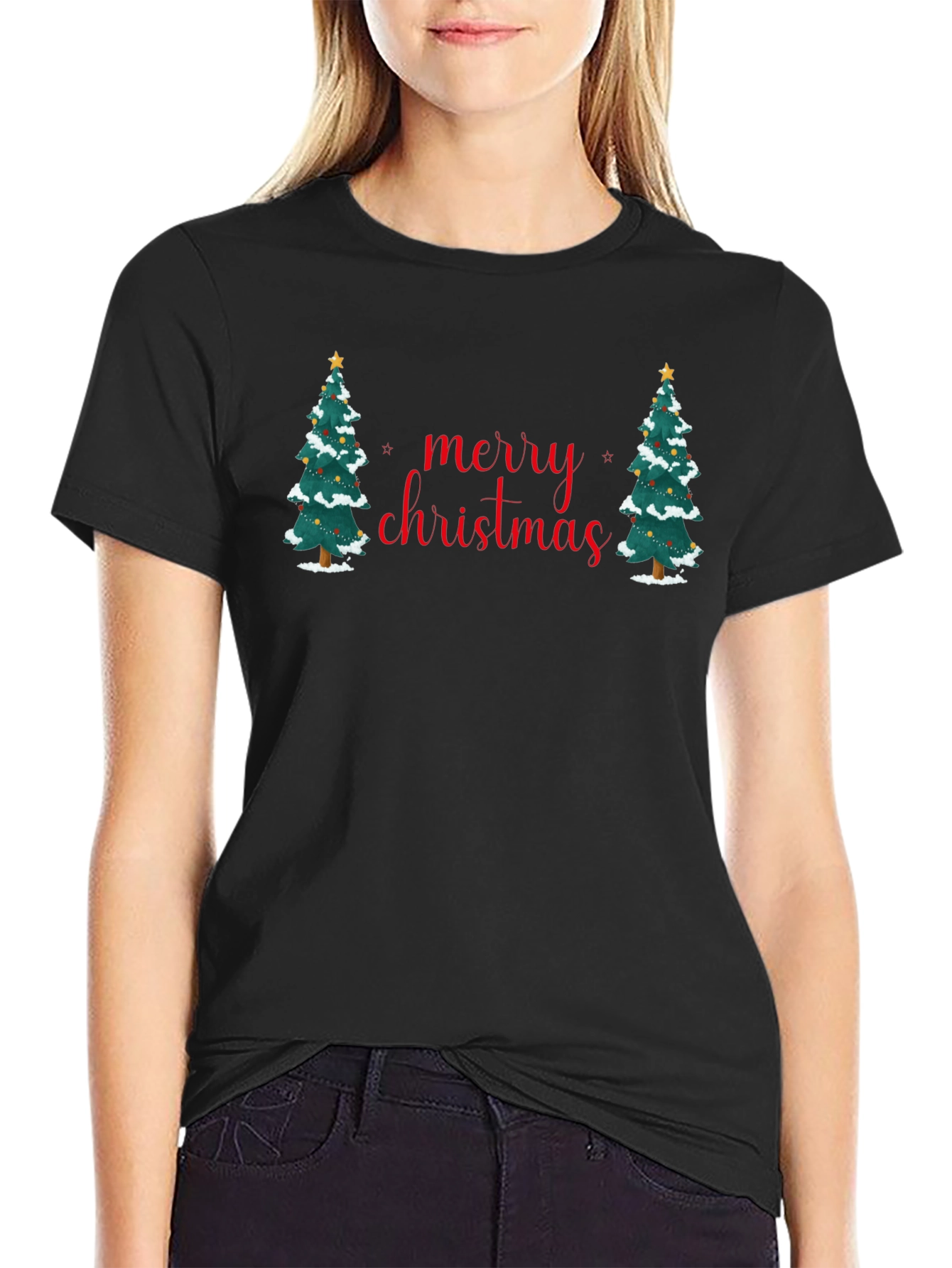 Merry Christmas Tree Graphic T-Shirt