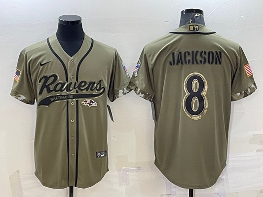 Men's Baltimore Ravens Lamar Jackson #8 Olive 2022 Salute To Service Limited Jerseys Joint Edition