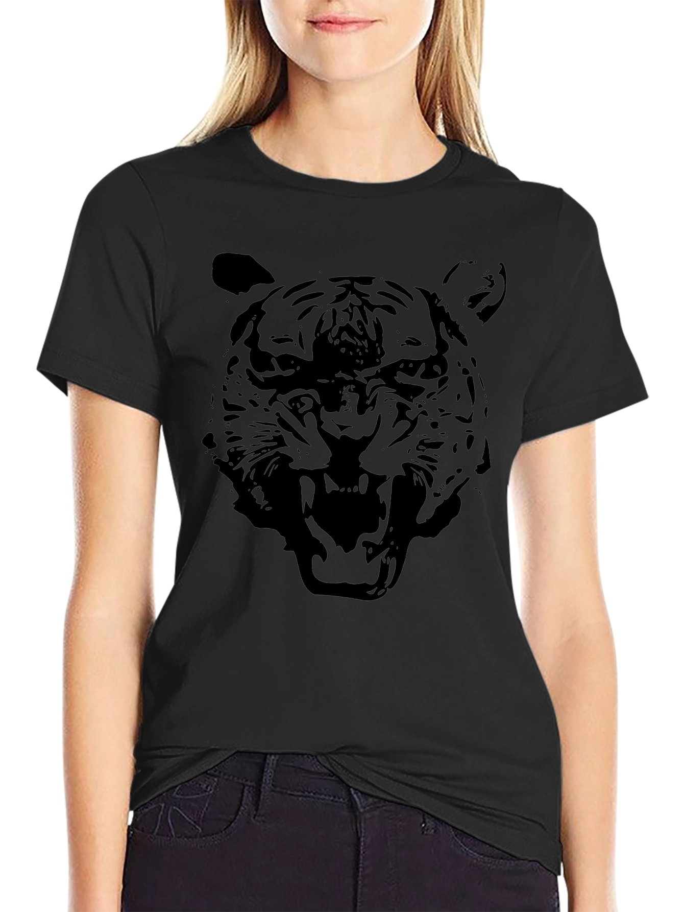 Black Tiger Graphic Tee - Mens Crew Neck T-Shirt