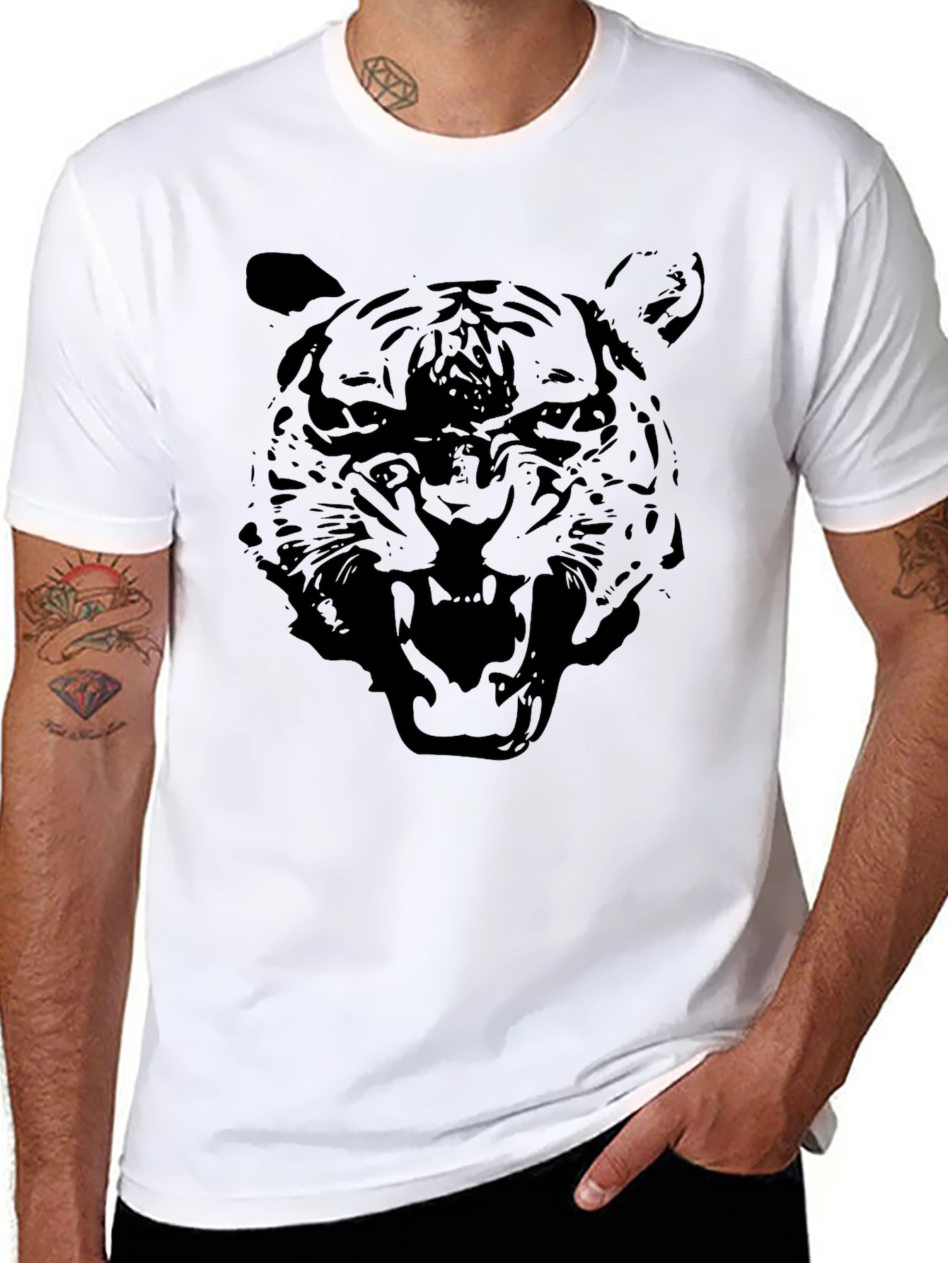 Black Tiger Graphic Tee - Mens Crew Neck T-Shirt