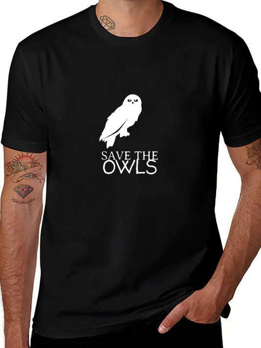 Save the Owls Graphic Tee - Black Cotton T-Shirt
