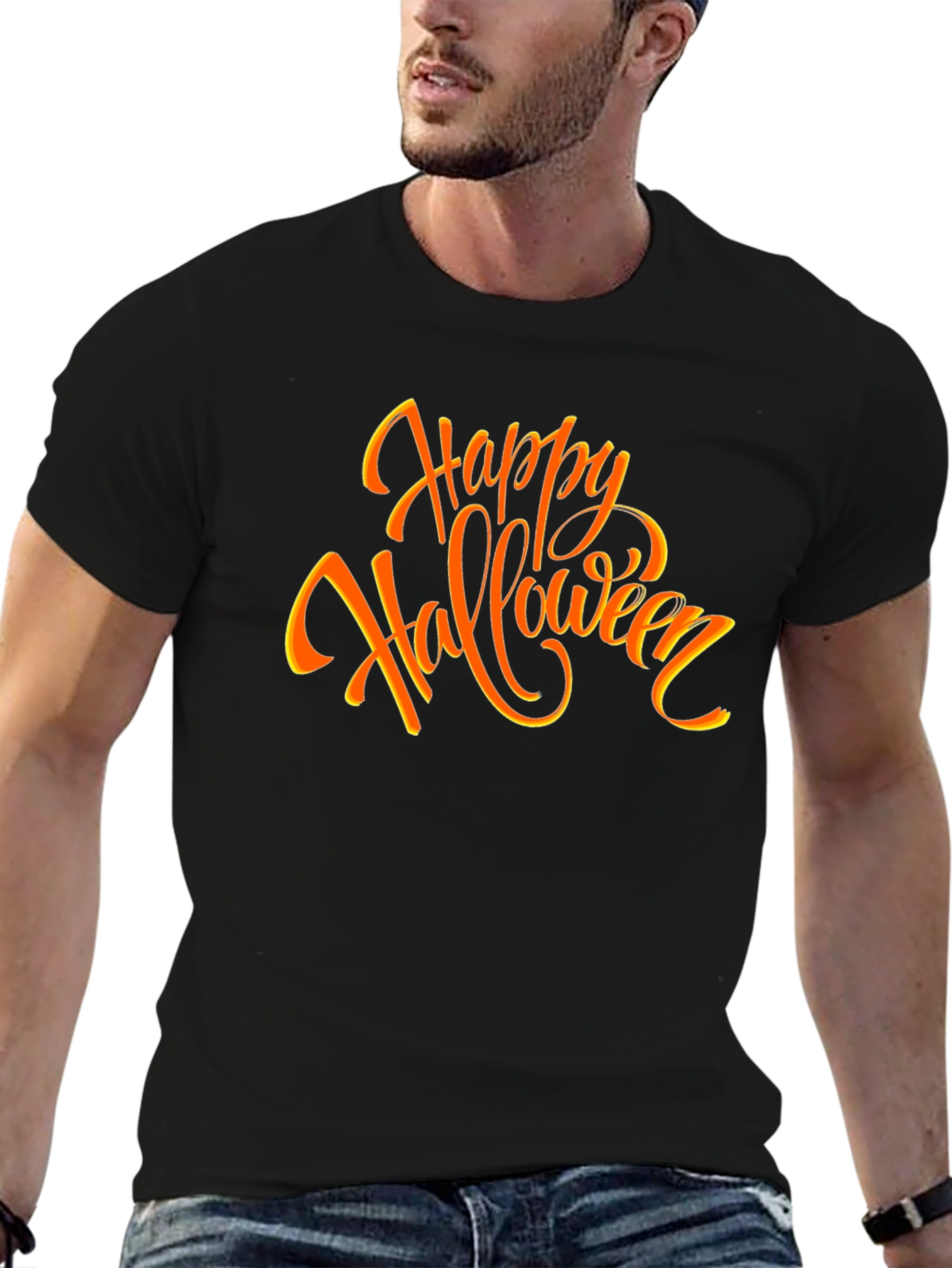 Happy Halloween Graphic Tee - Black Cotton Shirt
