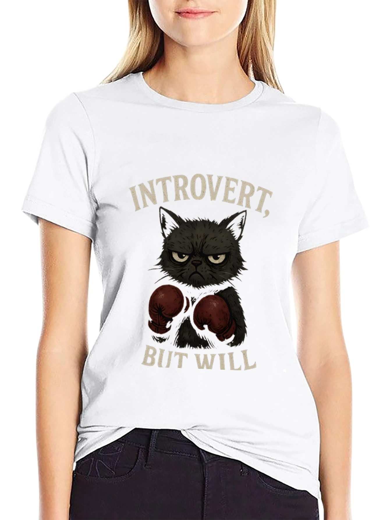 Introvert Boxer Cat Graphic T-Shirt