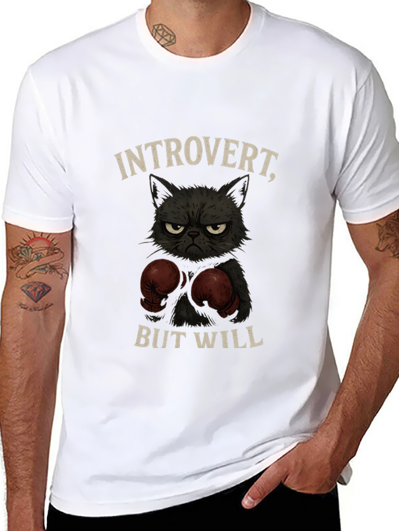 Introvert Boxer Cat Graphic T-Shirt