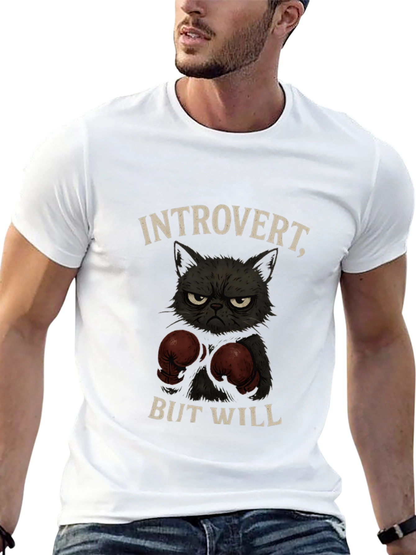 Introvert Boxer Cat Graphic T-Shirt