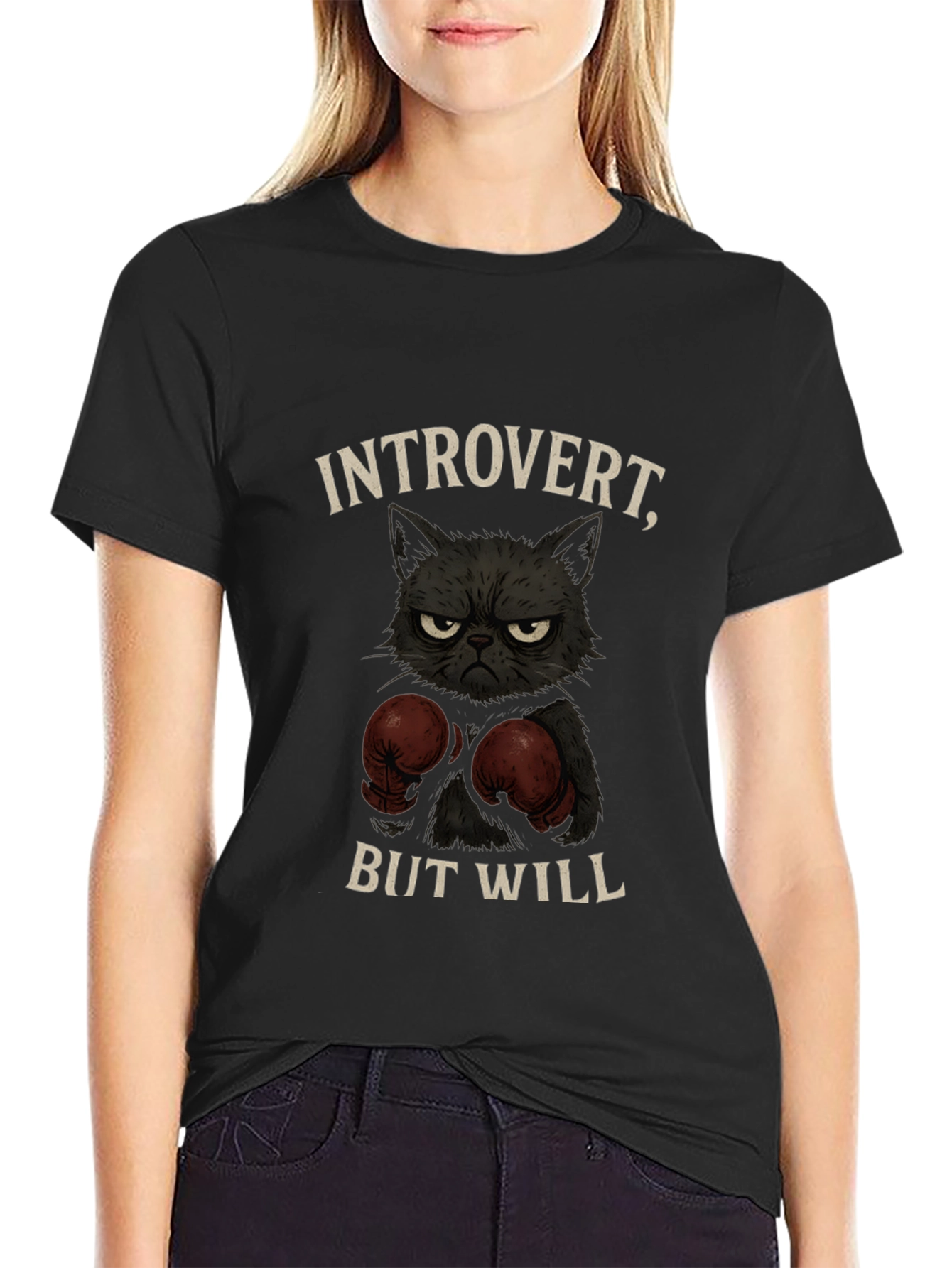 Introvert Boxer Cat Graphic T-Shirt