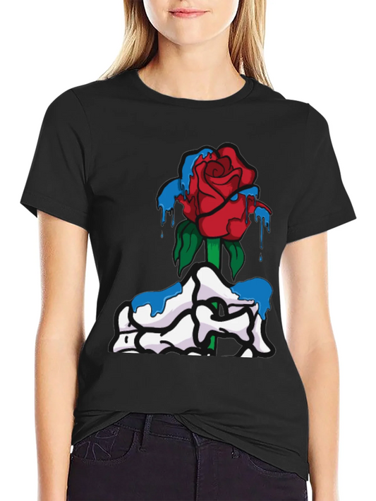 Rose & Dripping Paint Graphic Tee - Black