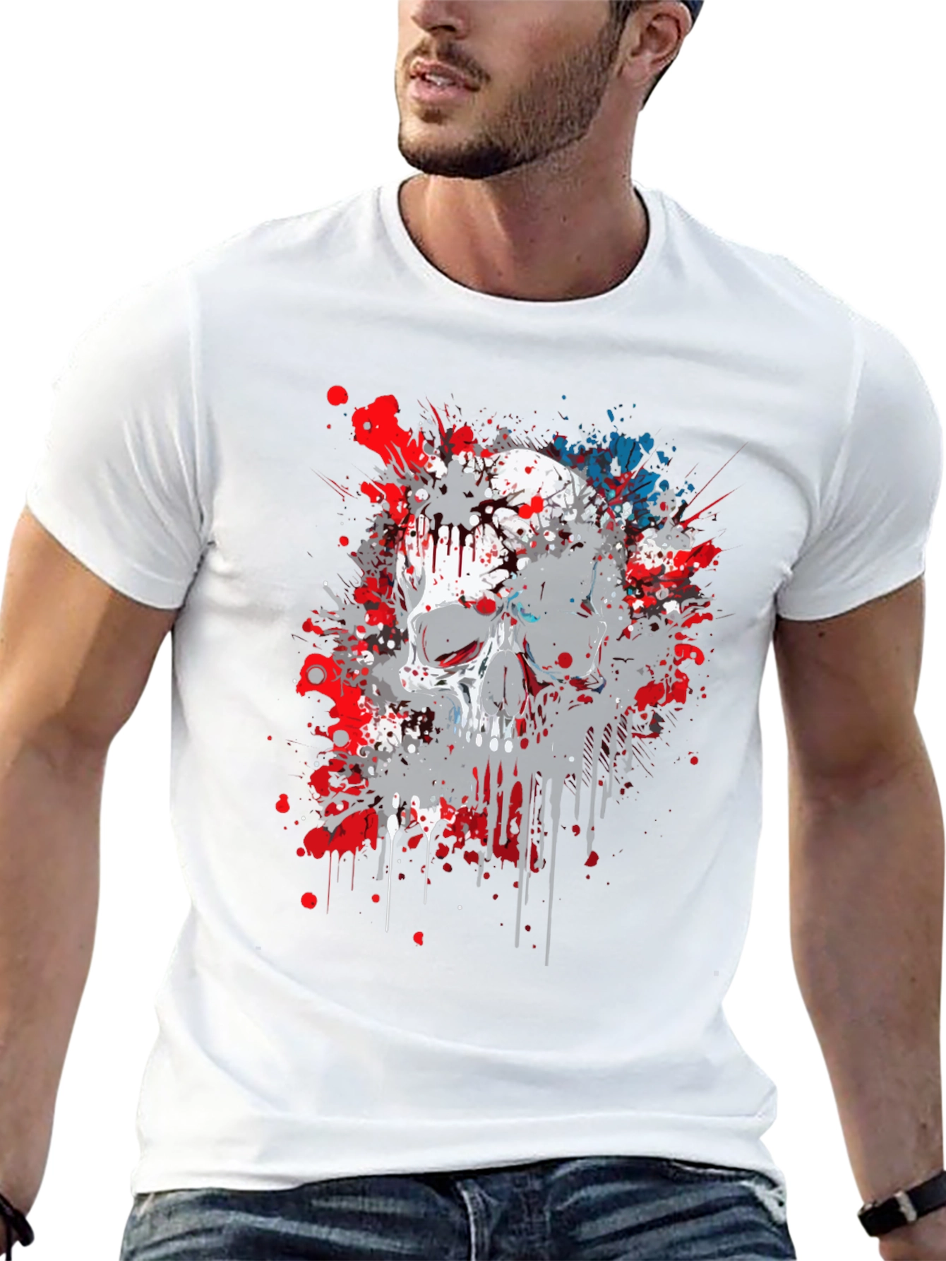Skull Splatter Graphic Print Black T-Shirt